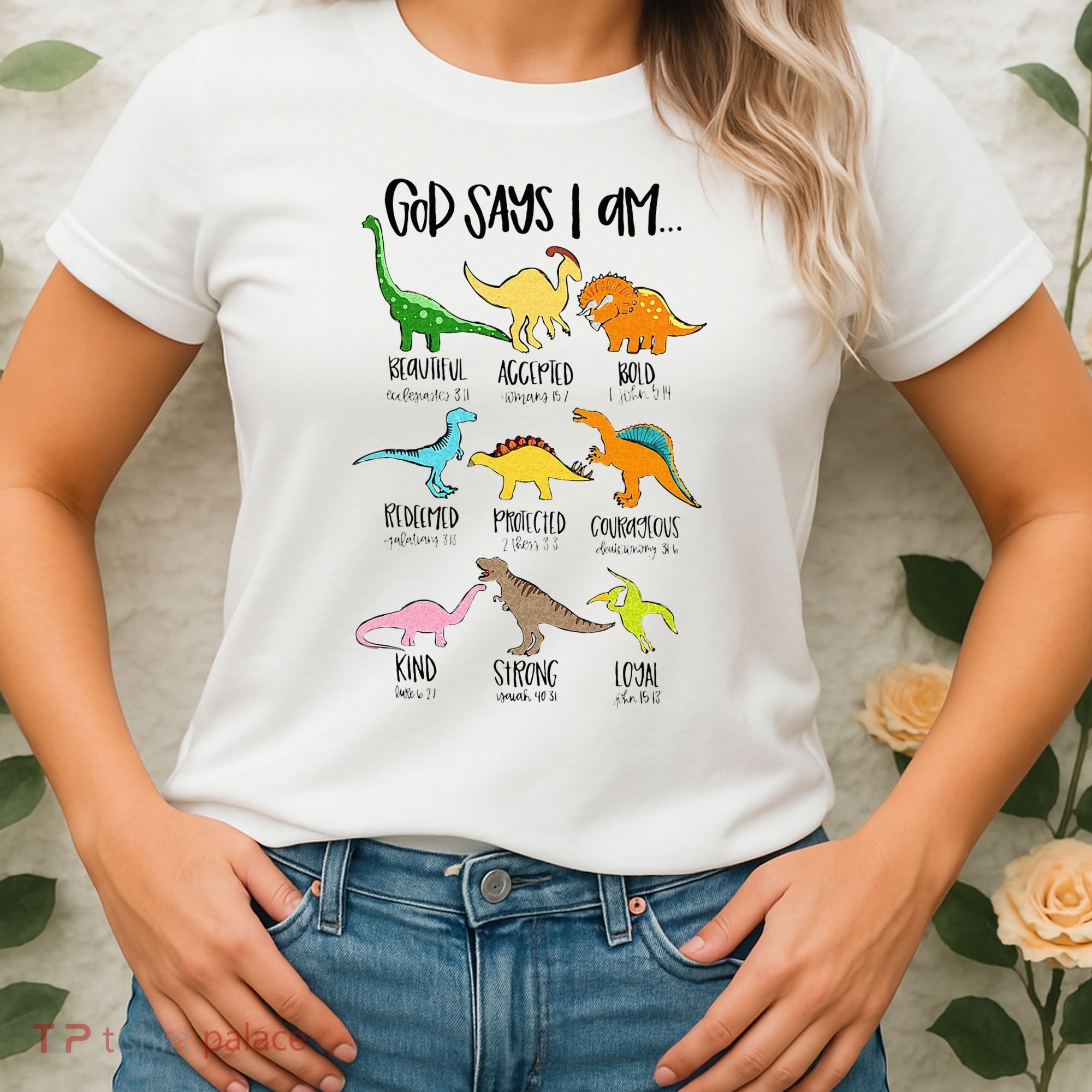Cute God Says I Am Dinosaur Lover Funny Christian Kids Women's T-Shirt