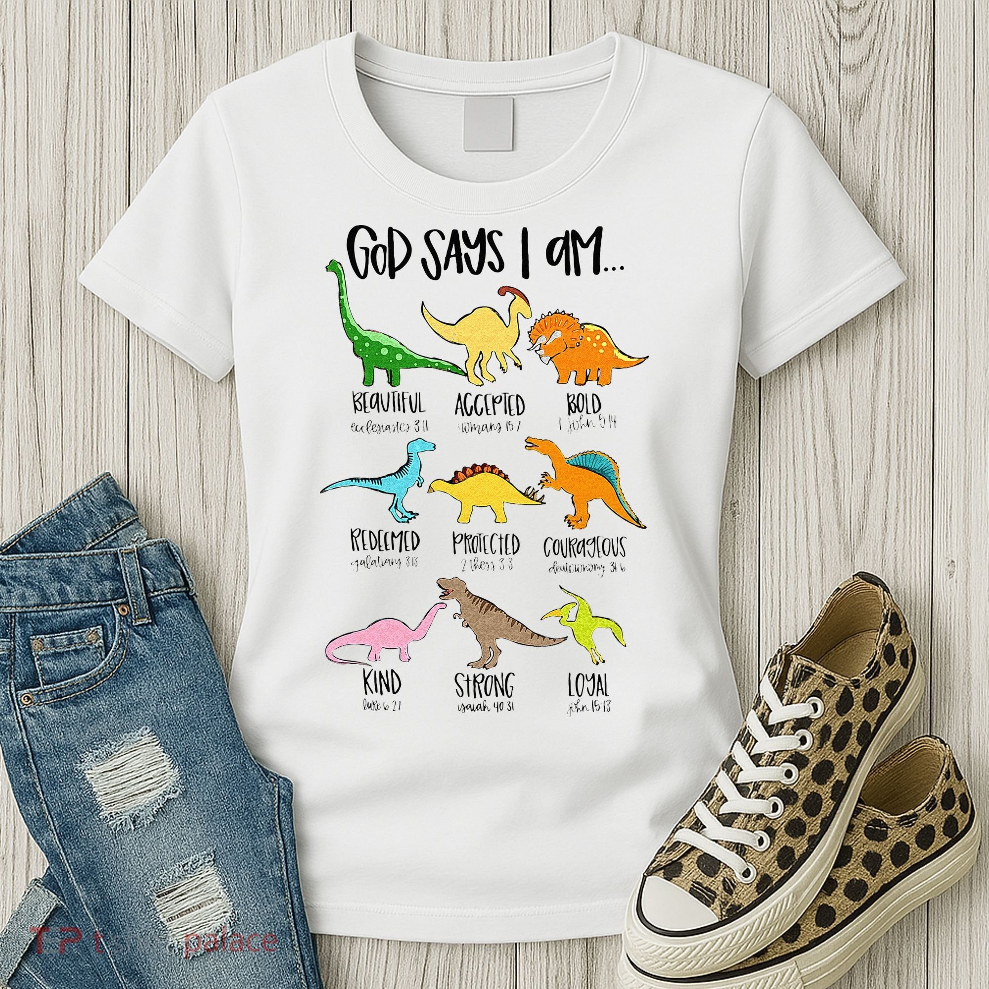 Cute God Says I Am Dinosaur Lover Funny Christian Kids Women's T-Shirt