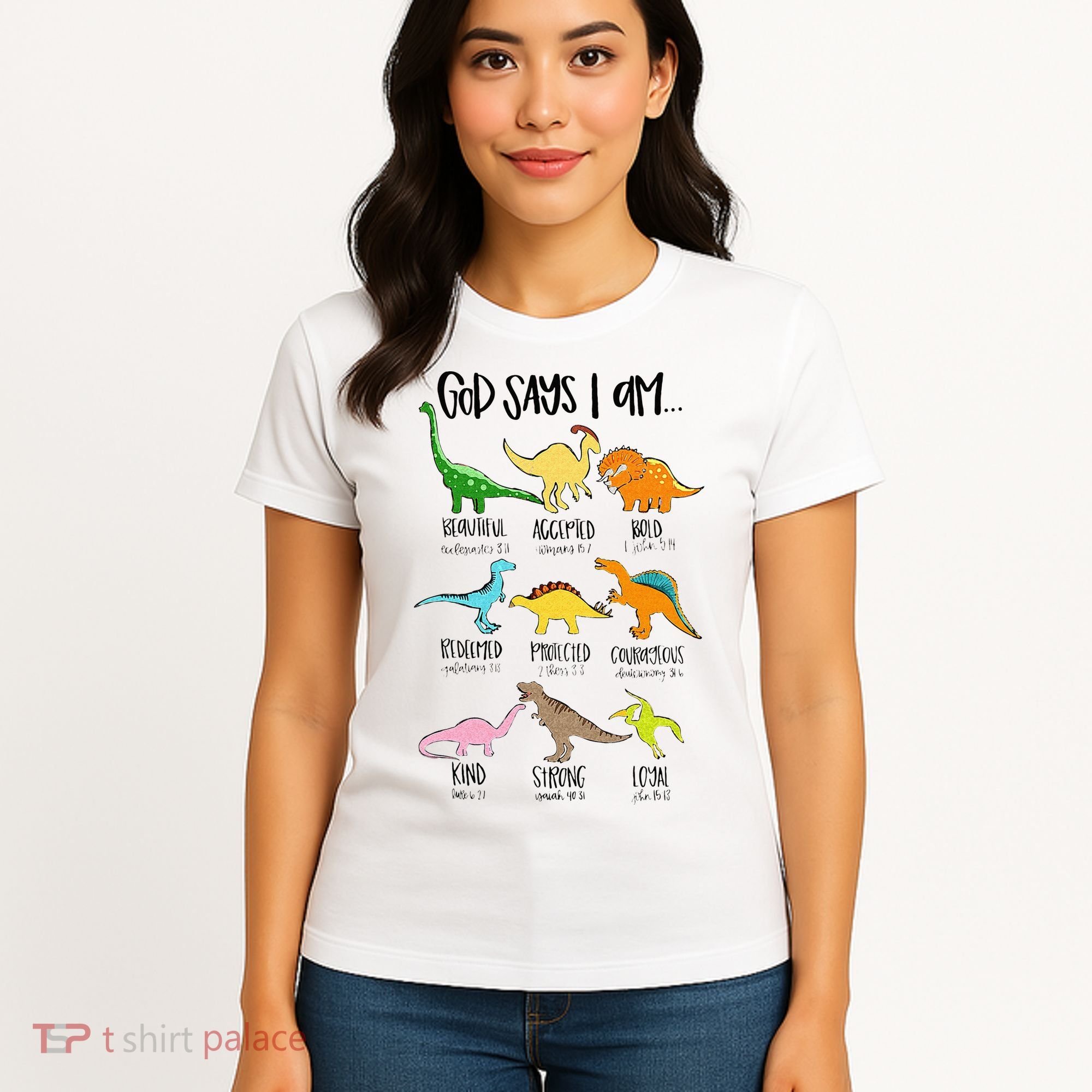 Cute God Says I Am Dinosaur Lover Funny Christian Kids Women's T-Shirt