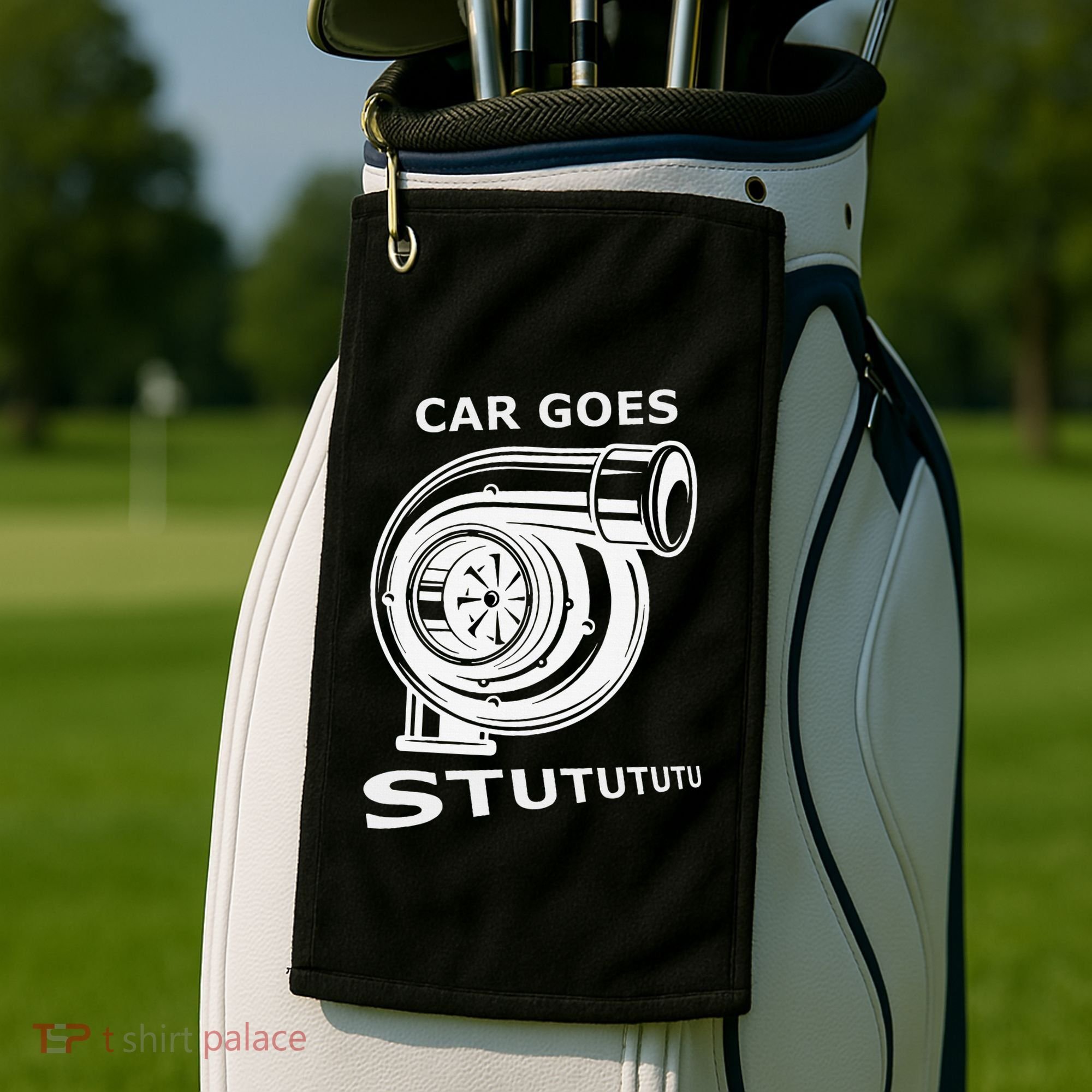 Car Goes Stutututu Car Guy Turbo Mechanic Gearhead Funny Golf Towel