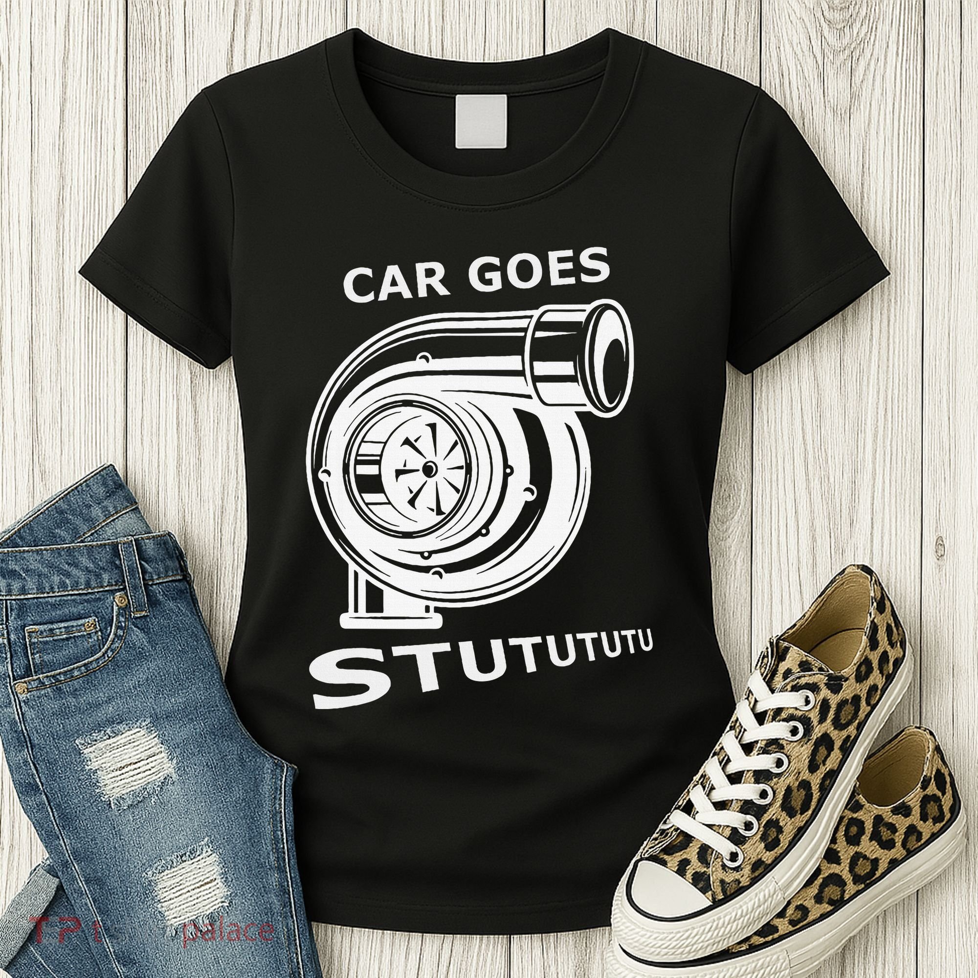 Car Goes Stutututu Car Guy Turbo Mechanic Gearhead Funny Women's T-Shirt