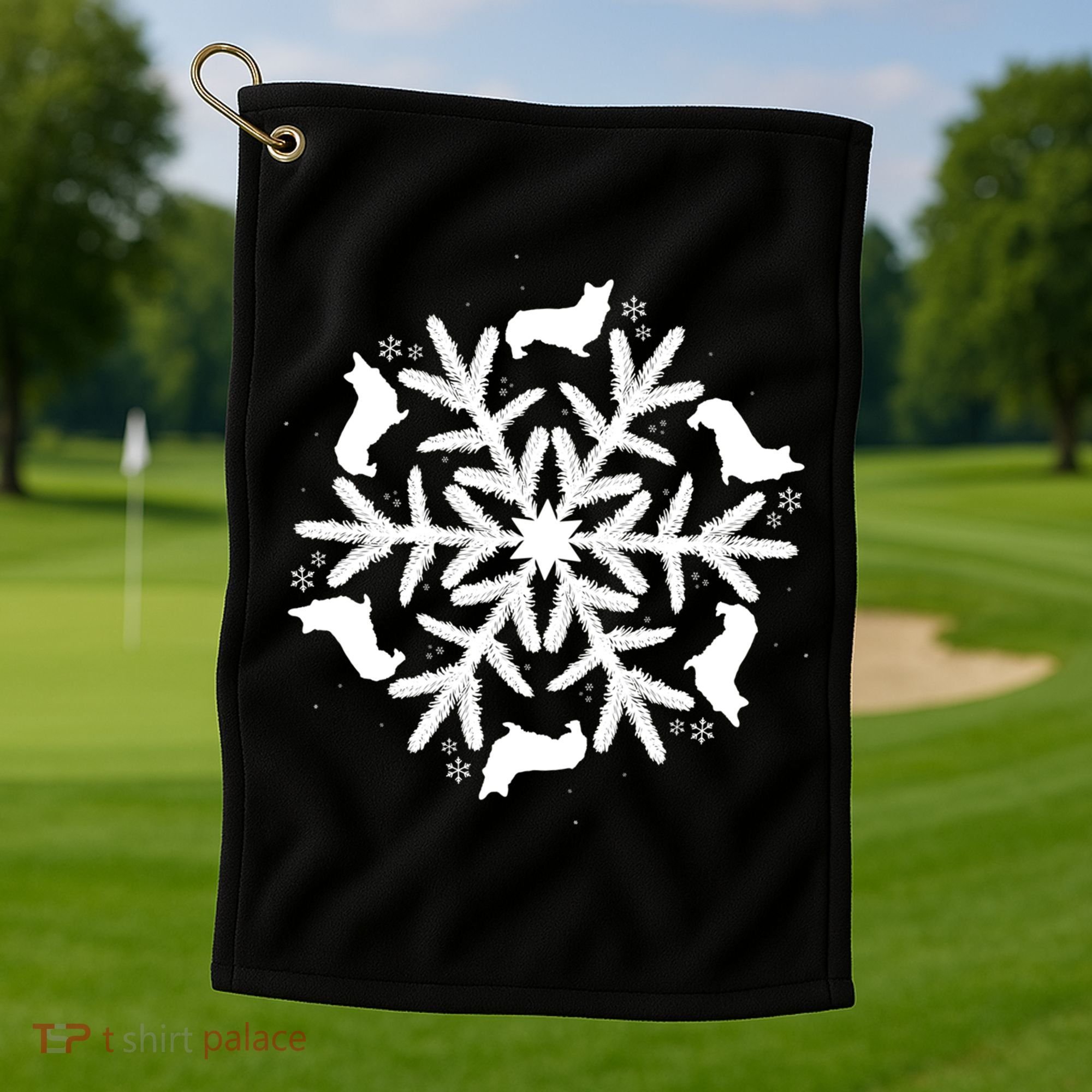 Corgi Gift Snowflake Pembroke Welsh Corgi Christmas Gift Golf Towel