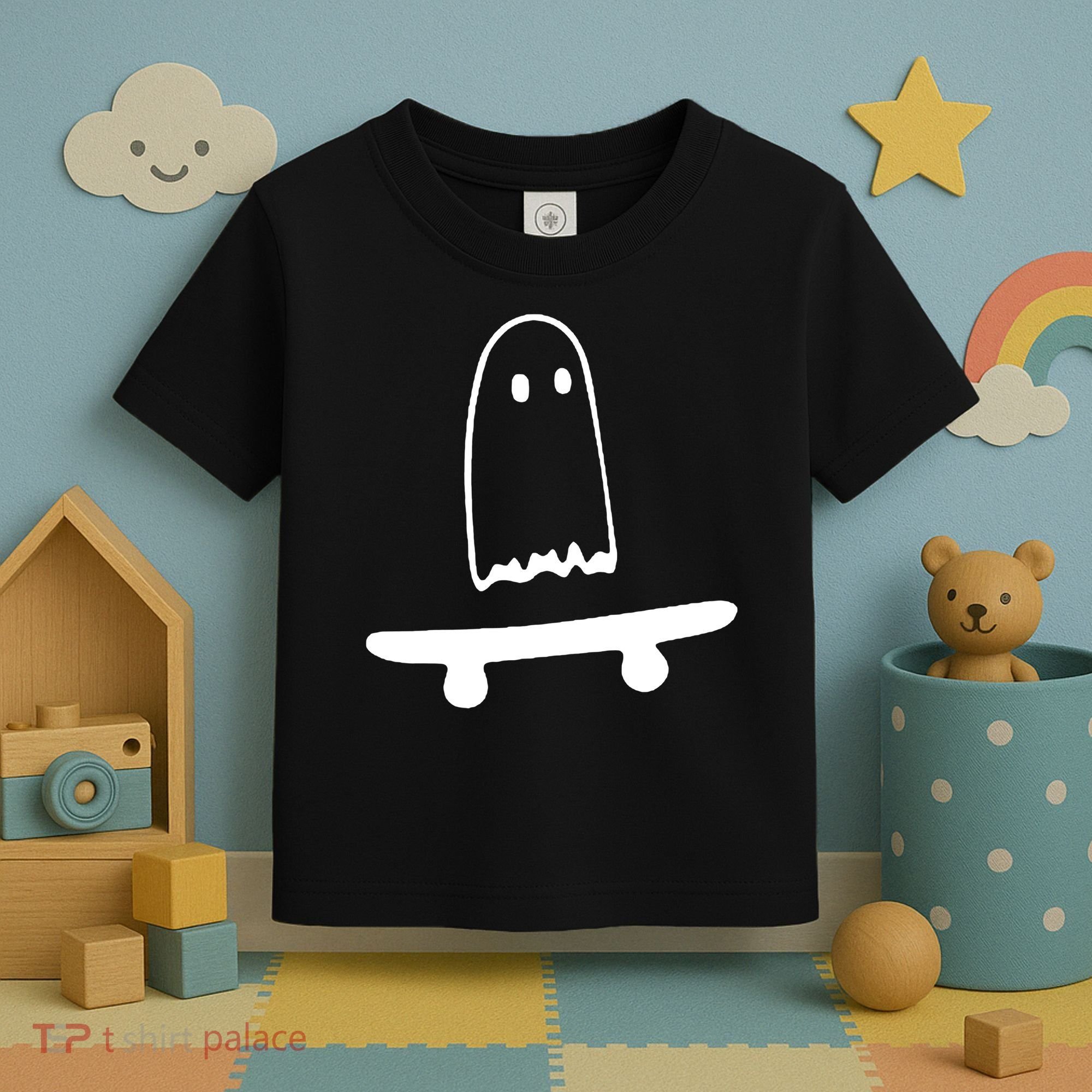 Cute Ghost Skateboard Funny Toddler T-Shirt