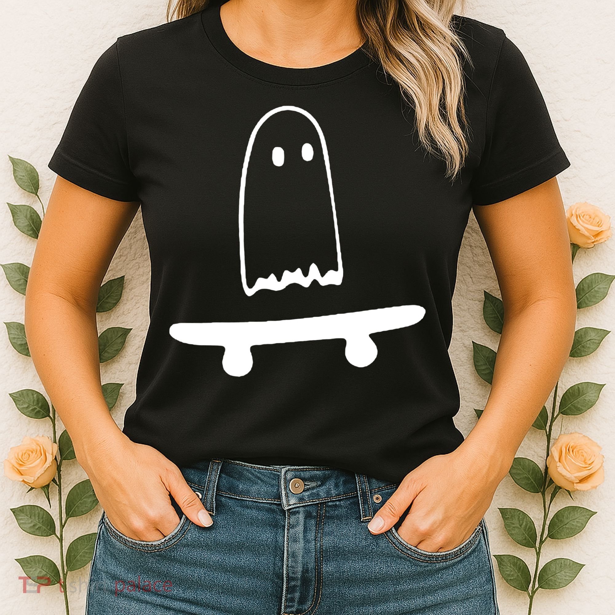 Cute Ghost Skateboard Funny Women's T-Shirt