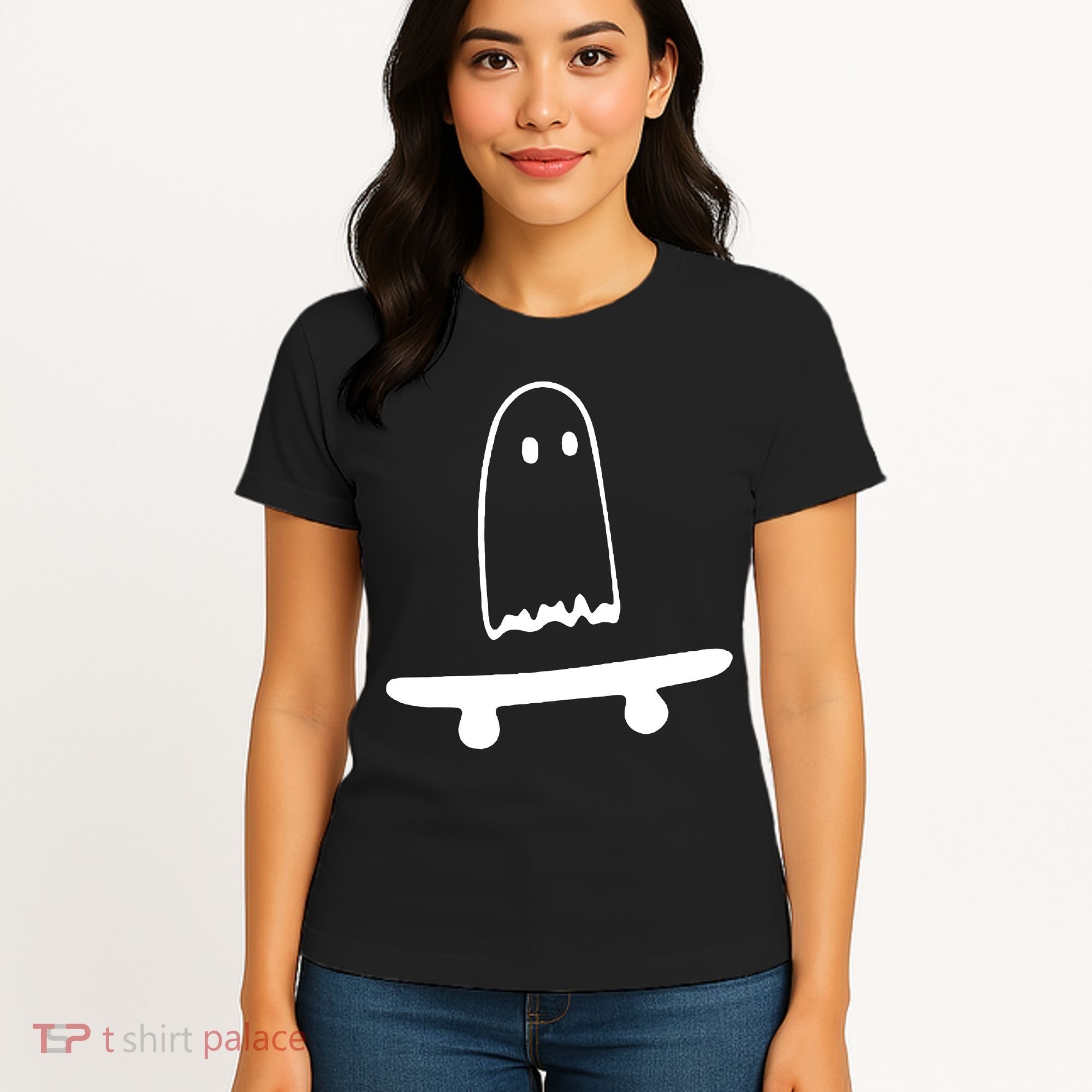 Cute Ghost Skateboard Funny Women's T-Shirt