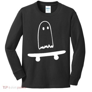 Cute Ghost Skateboard Funny Kids Long Sleeve Shirt