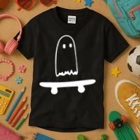 Cute Ghost Skateboard Funny Kids T-Shirt thumb 3