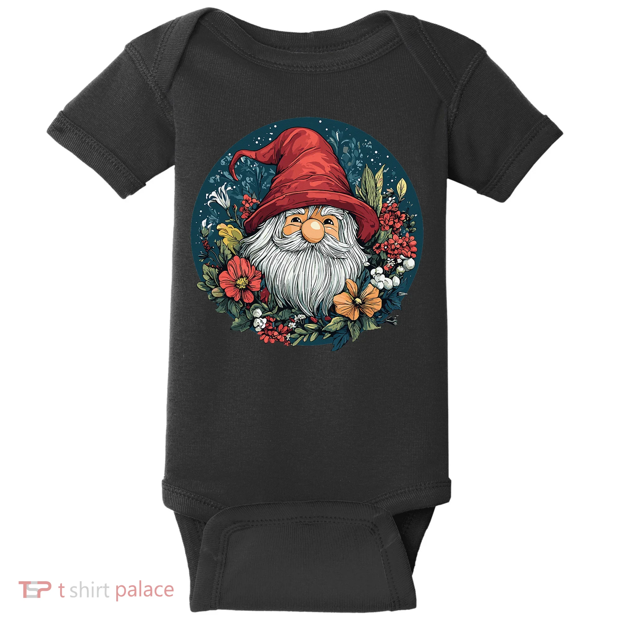 Charming Gnome Surrounded By Colorful Blooms Baby Bodysuit