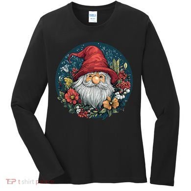Charming Gnome Surrounded By Colorful Blooms Women's Long Sleeve Shirt