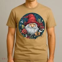 Charming Gnome Surrounded By Colorful Blooms T-Shirt thumb 3