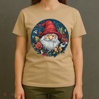 Charming Gnome Surrounded By Colorful Blooms T-Shirt thumb 4