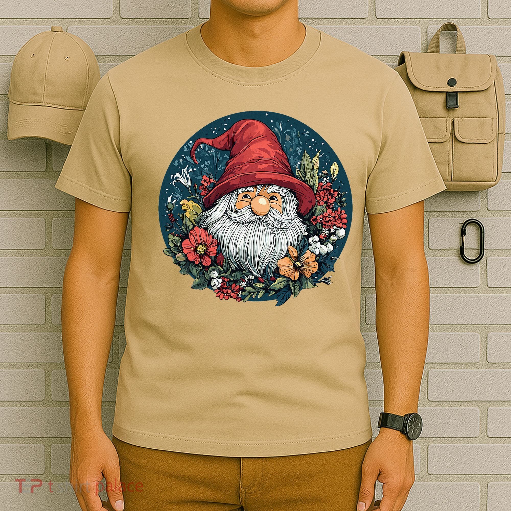 Charming Gnome Surrounded By Colorful Blooms T-Shirt