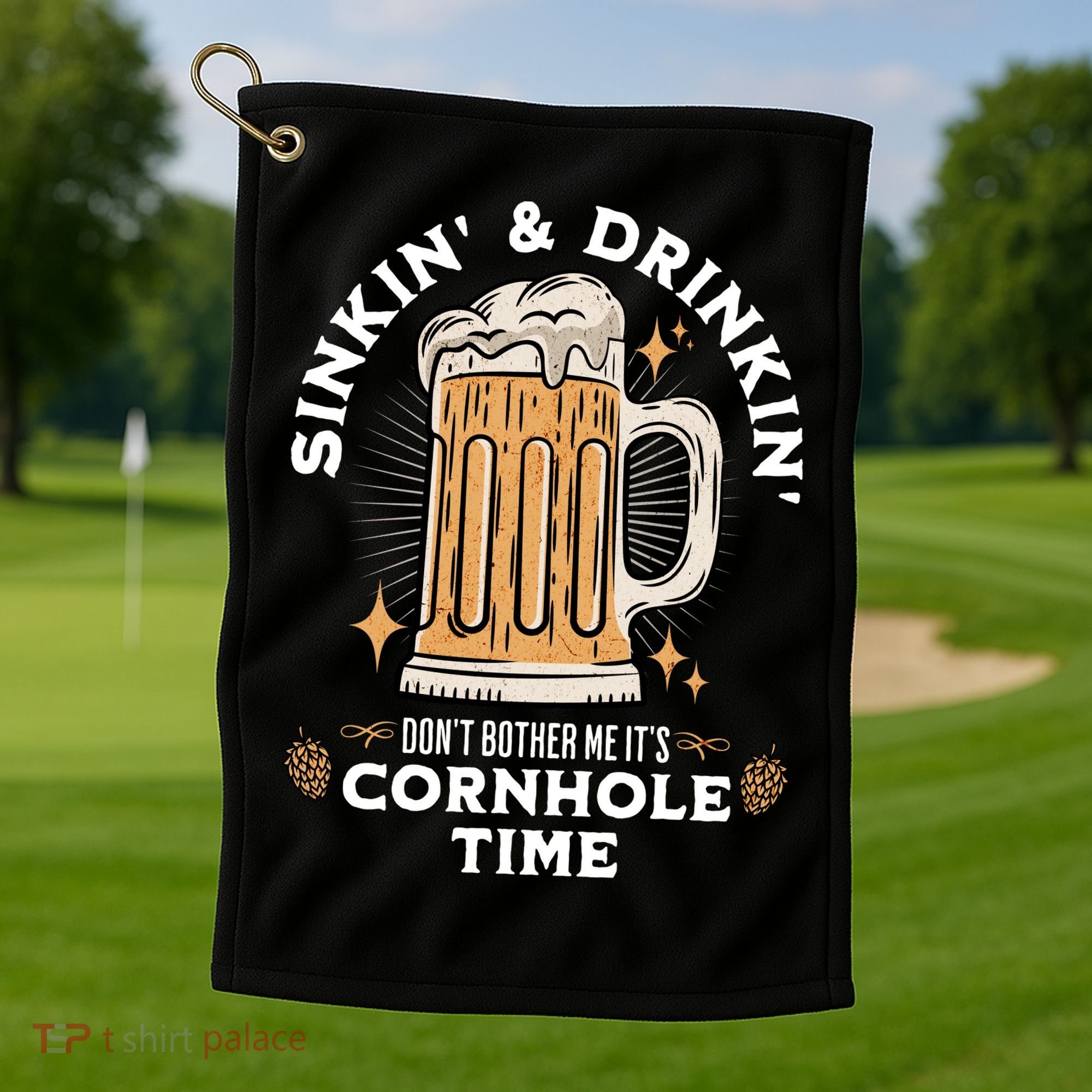 Cornhole Gift Sinkin & Drinkin Golf Towel