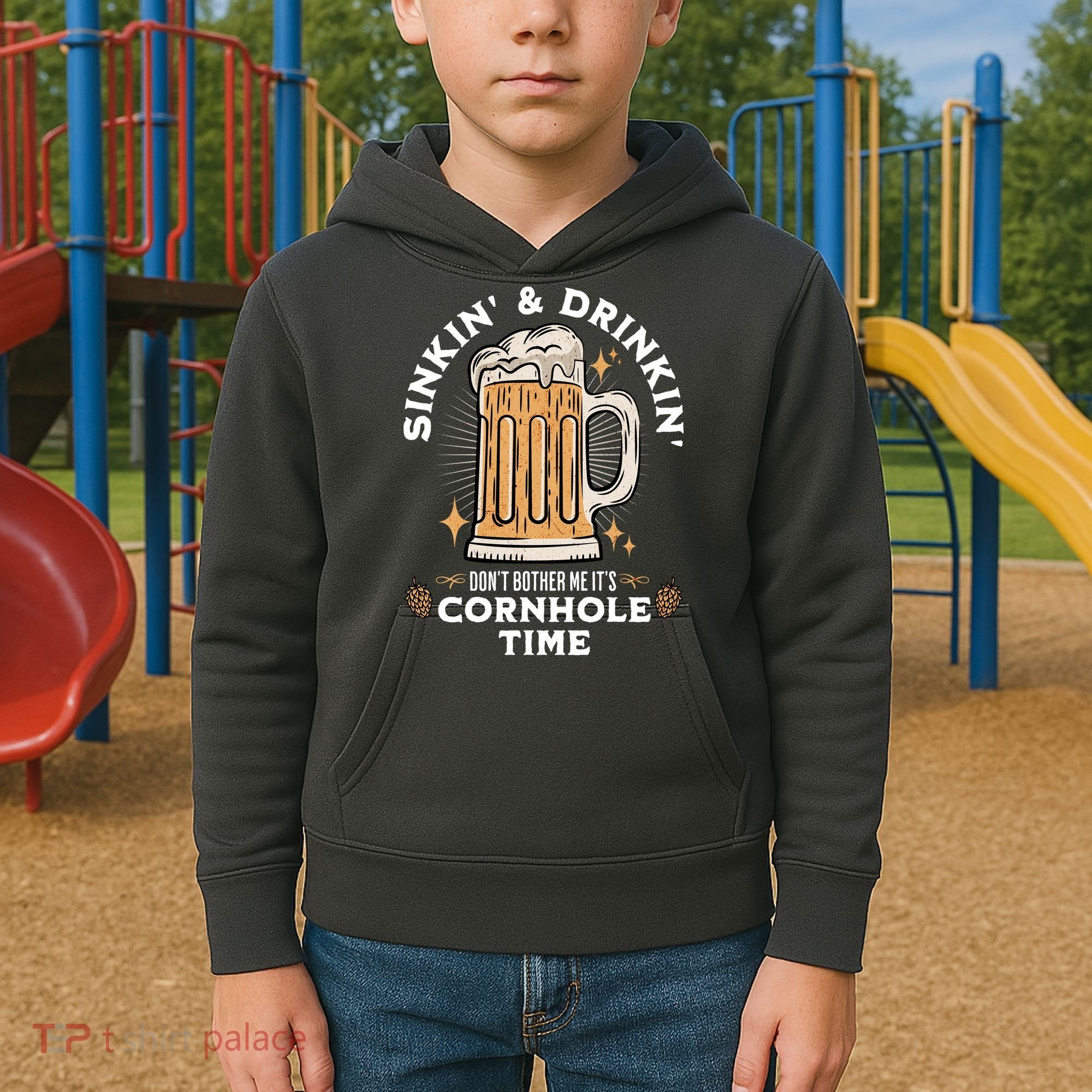 Cornhole Gift Sinkin & Drinkin Kids Hoodie