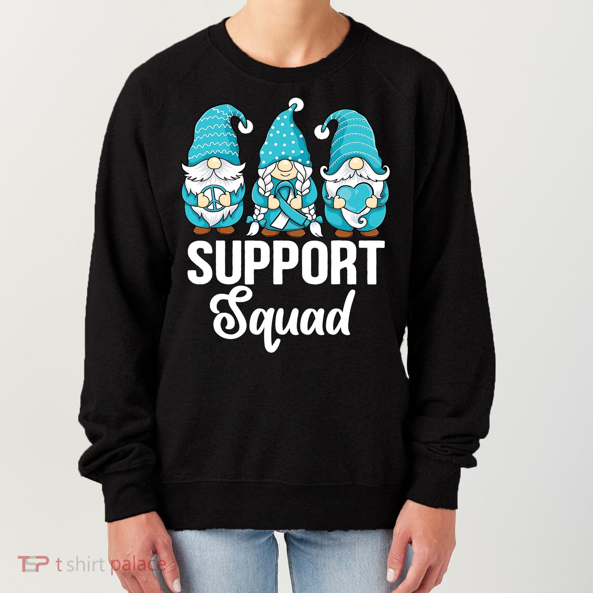Cute Gnomes Support Squad Survivor Cervical Cancer Awareness Women's Sweatshirt
