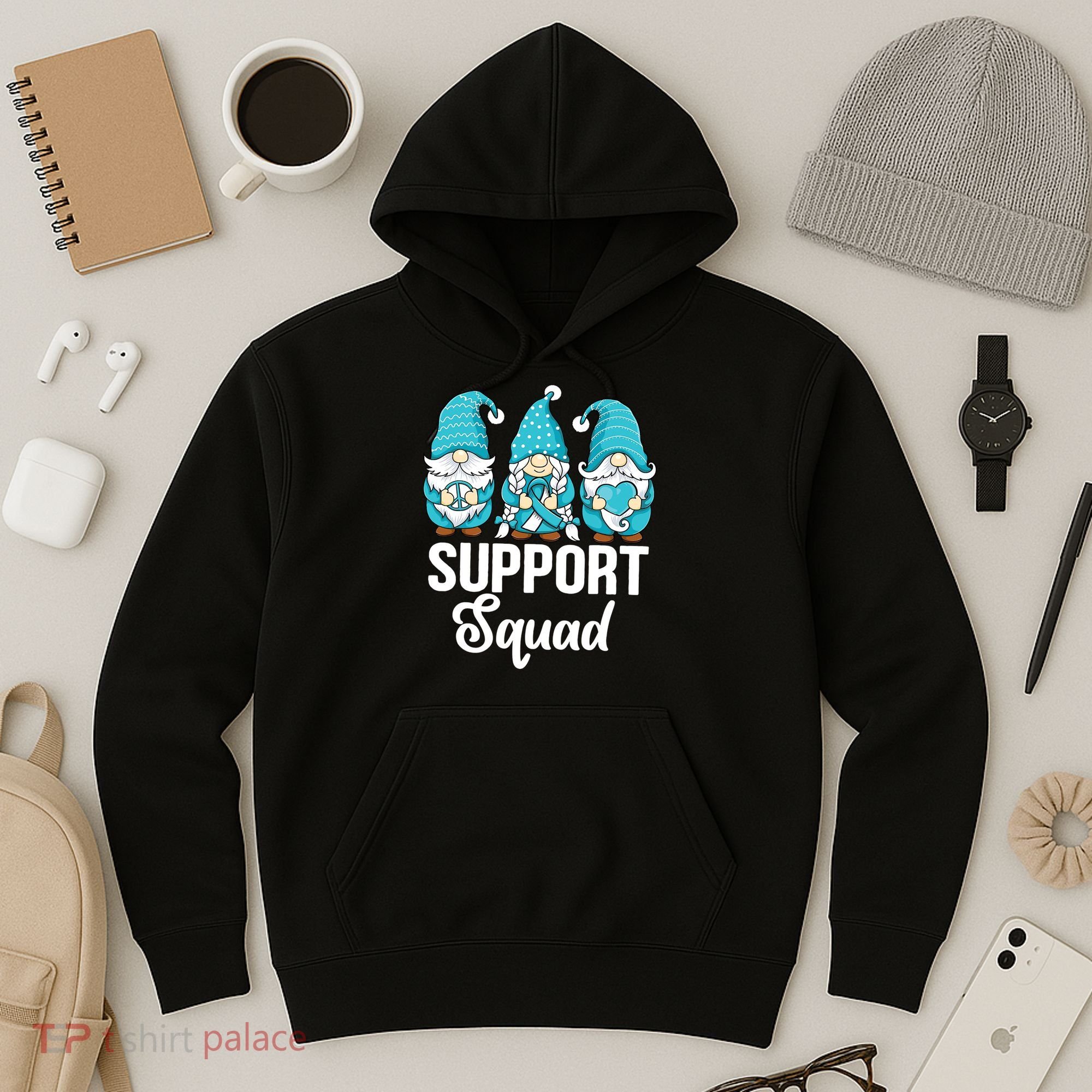 Cute Gnomes Support Squad Survivor Cervical Cancer Awareness Hoodie