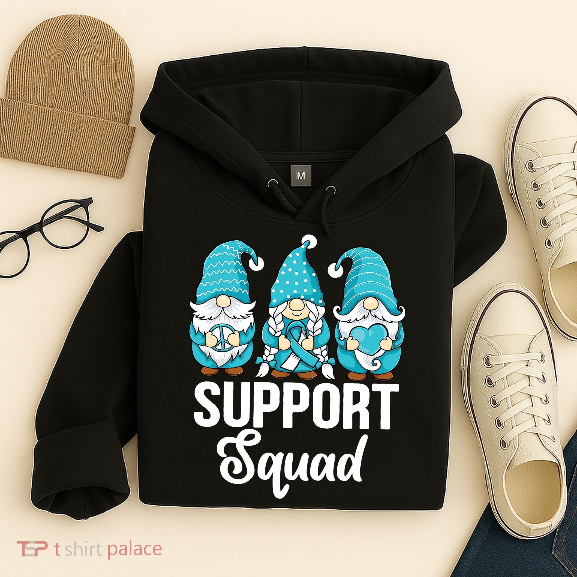 Cute Gnomes Support Squad Survivor Cervical Cancer Awareness Hoodie