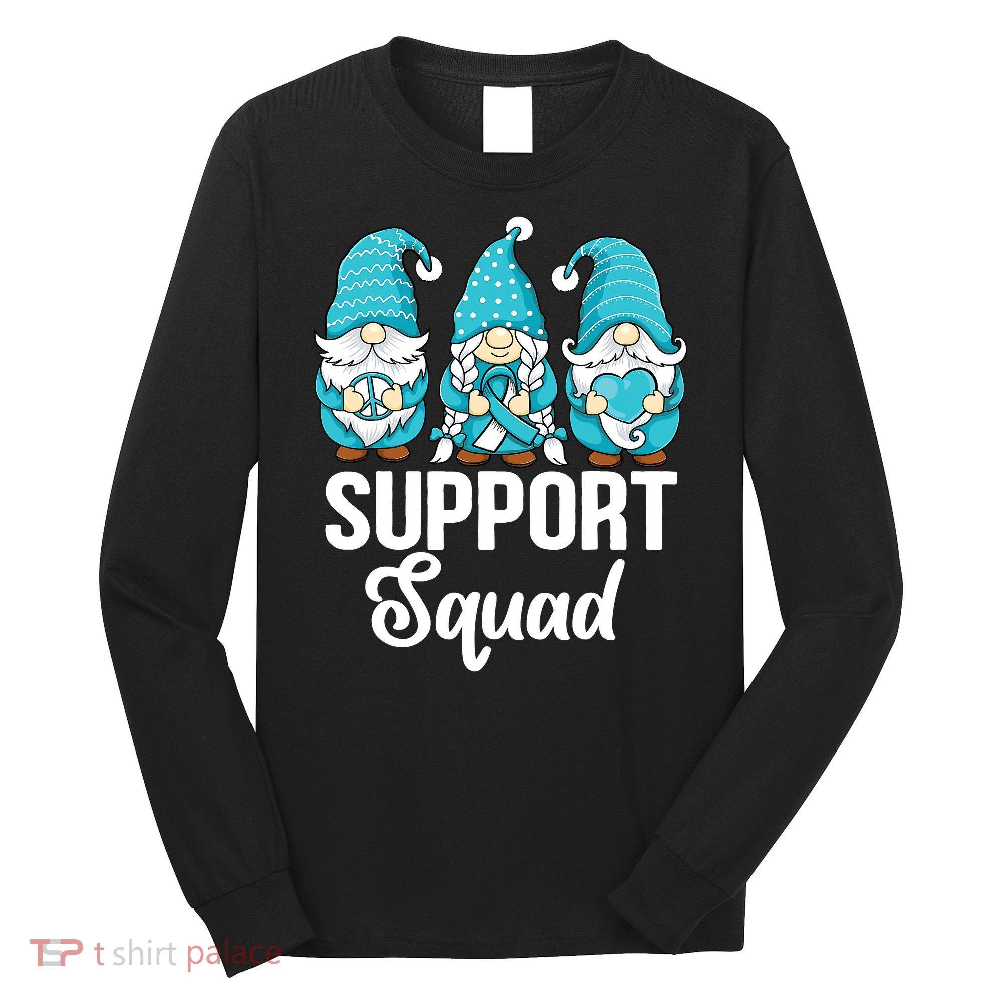 Cute Gnomes Support Squad Survivor Cervical Cancer Awareness Long Sleeve Shirt