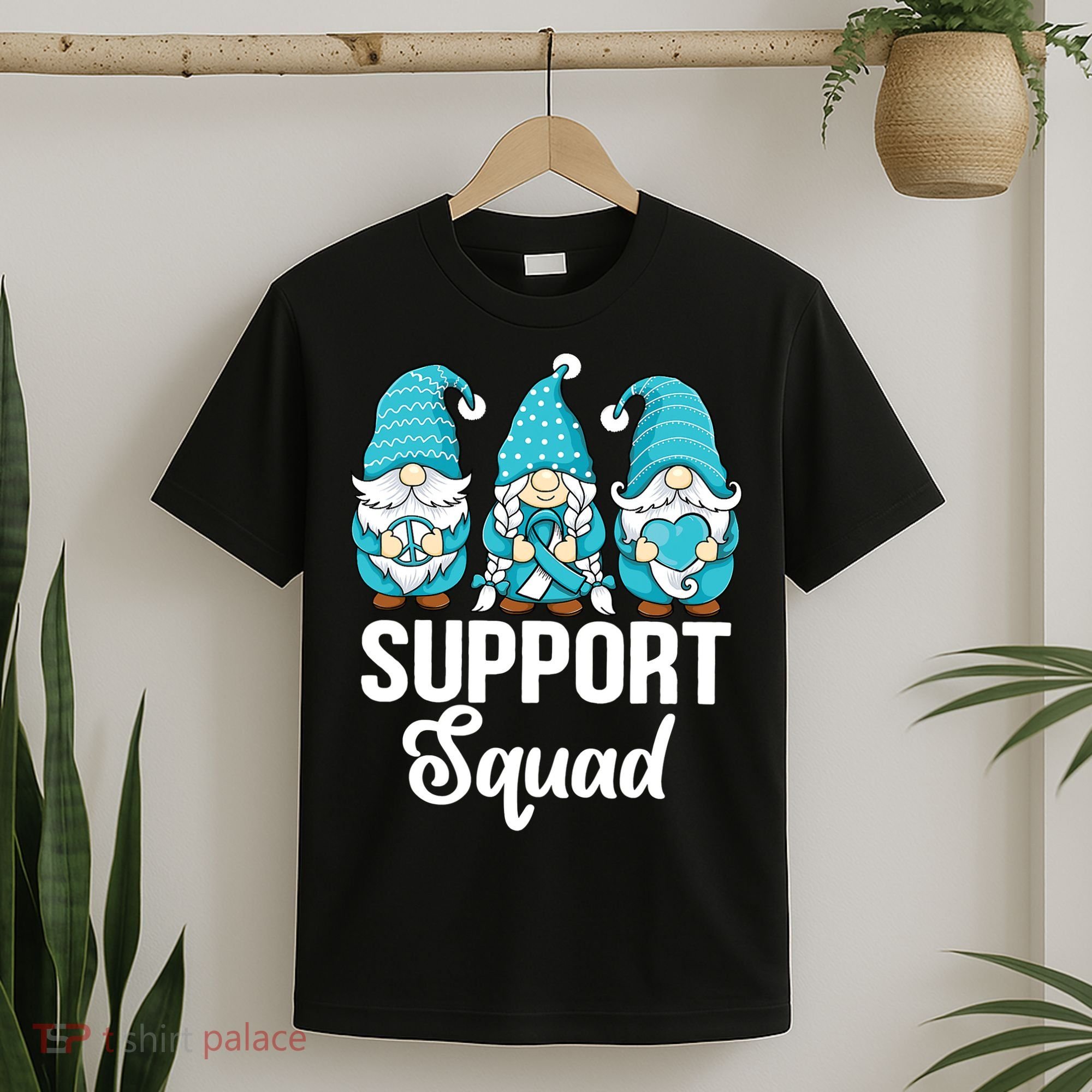 Cute Gnomes Support Squad Survivor Cervical Cancer Awareness T-Shirt