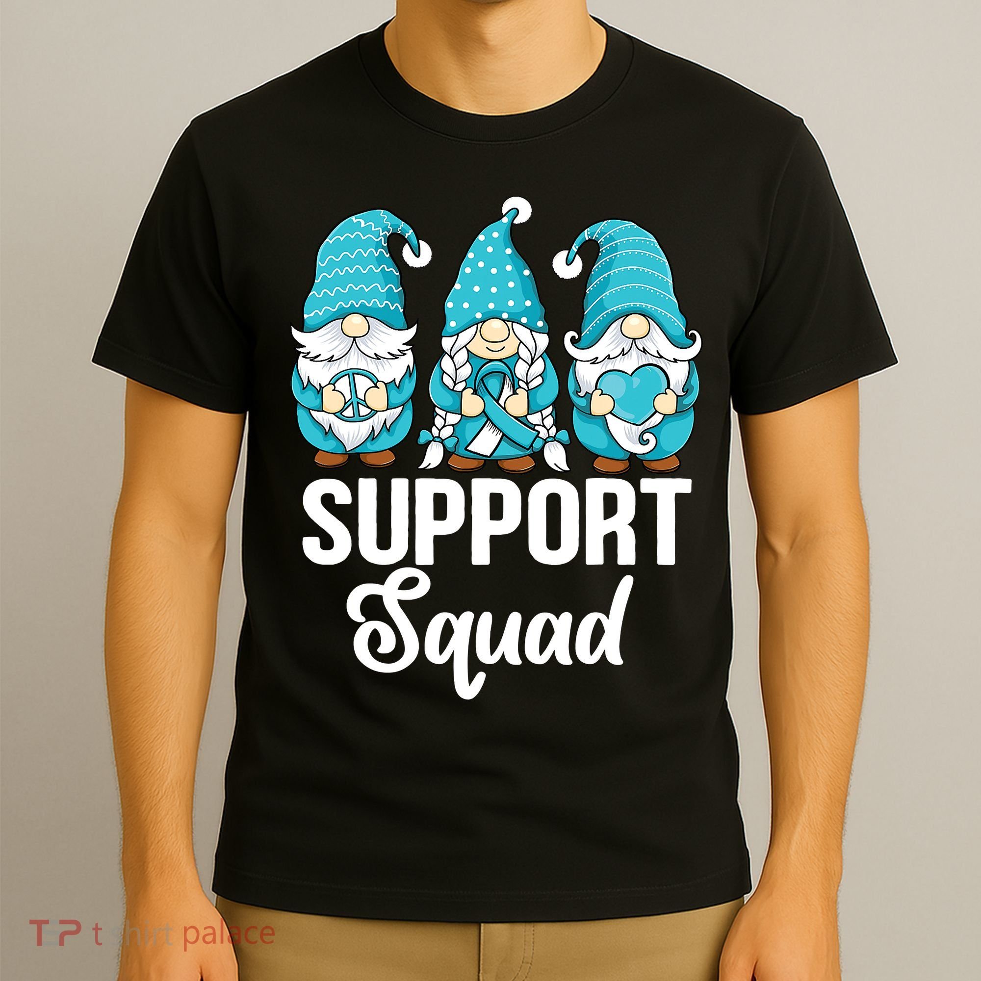 Cute Gnomes Support Squad Survivor Cervical Cancer Awareness T-Shirt