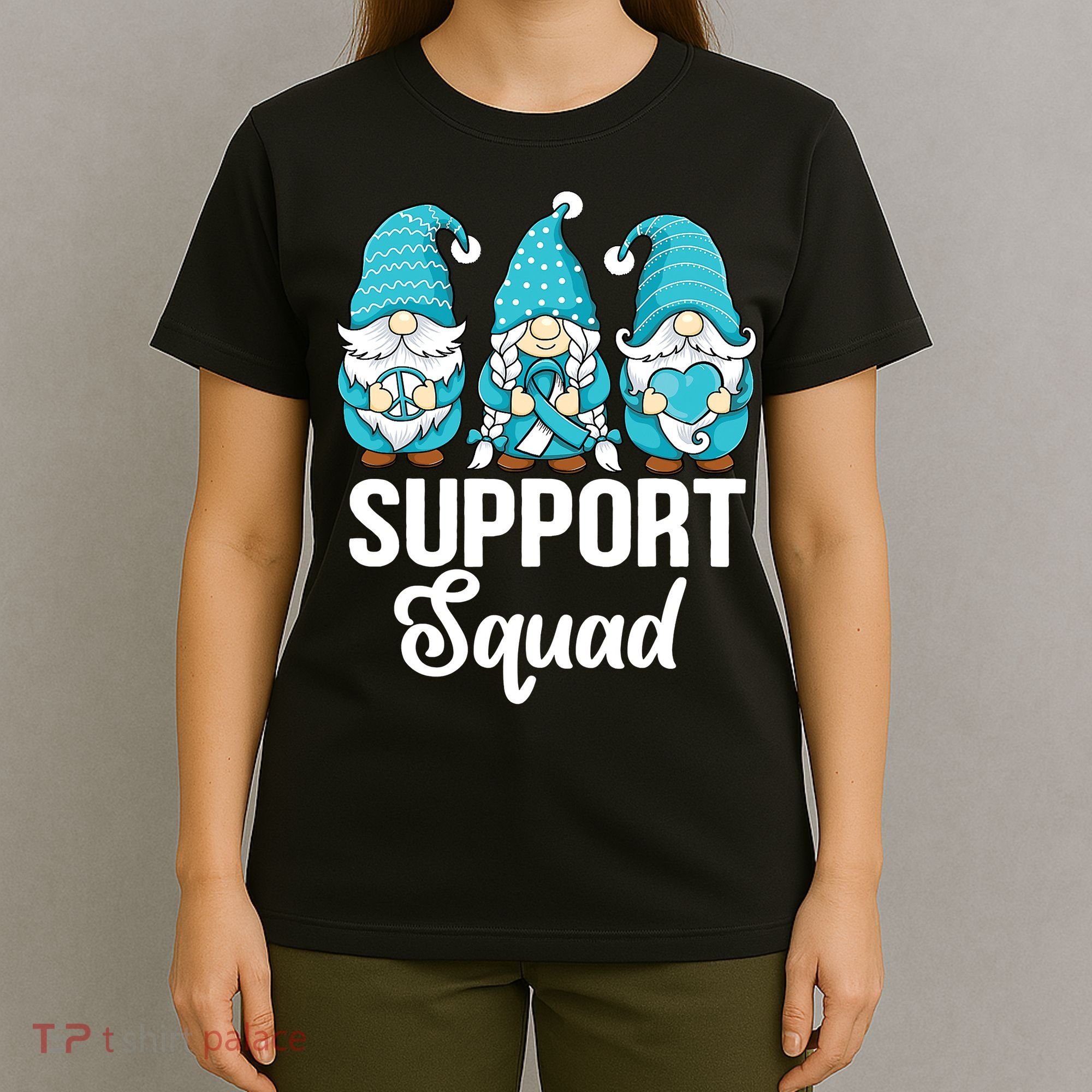 Cute Gnomes Support Squad Survivor Cervical Cancer Awareness T-Shirt