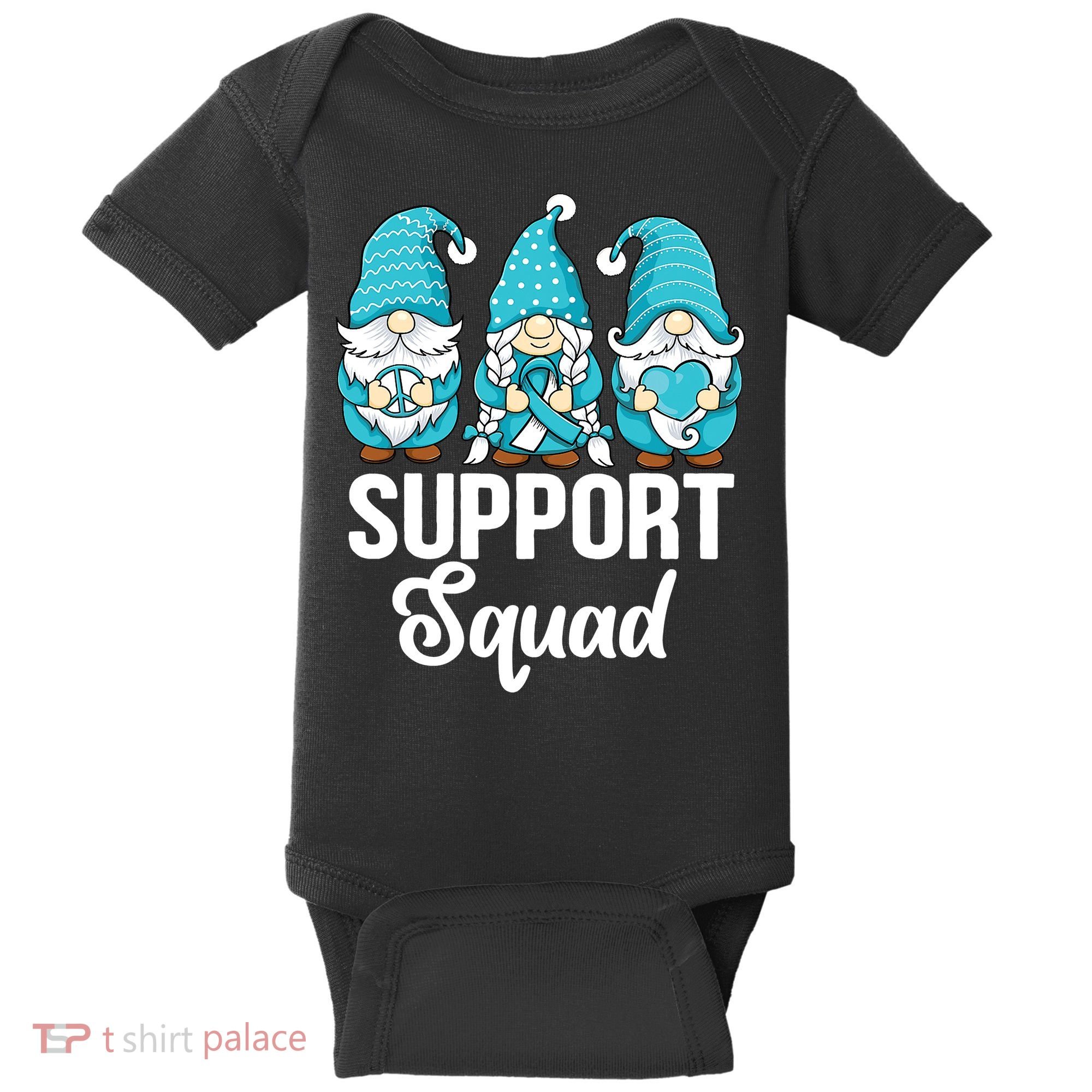 Cute Gnomes Support Squad Survivor Cervical Cancer Awareness Baby Bodysuit