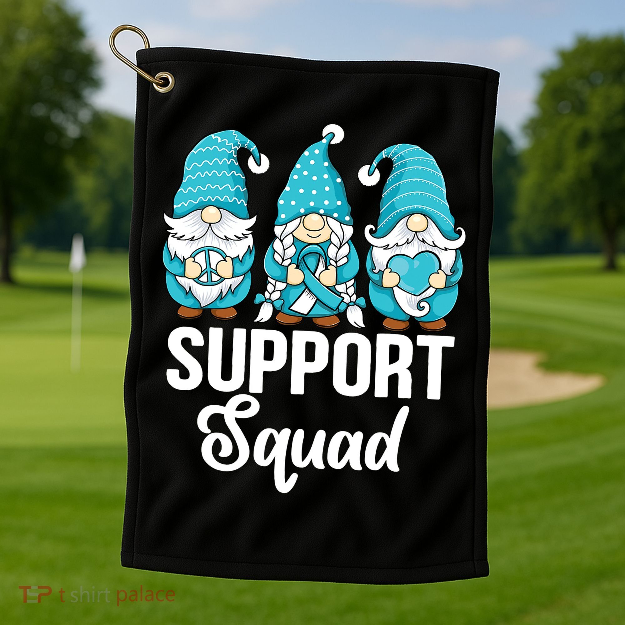 Cute Gnomes Support Squad Survivor Cervical Cancer Awareness Golf Towel