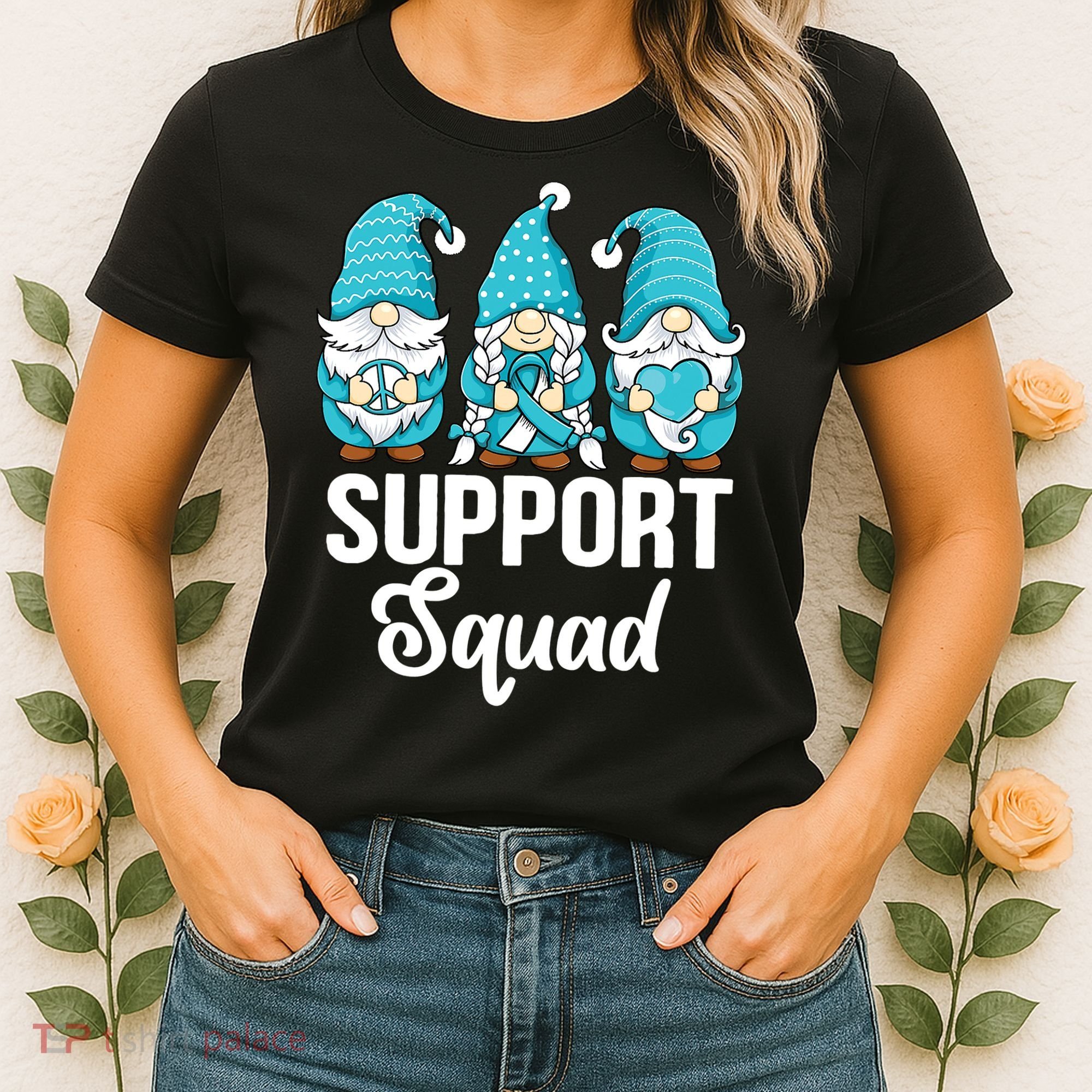 Cute Gnomes Support Squad Survivor Cervical Cancer Awareness Women's T-Shirt