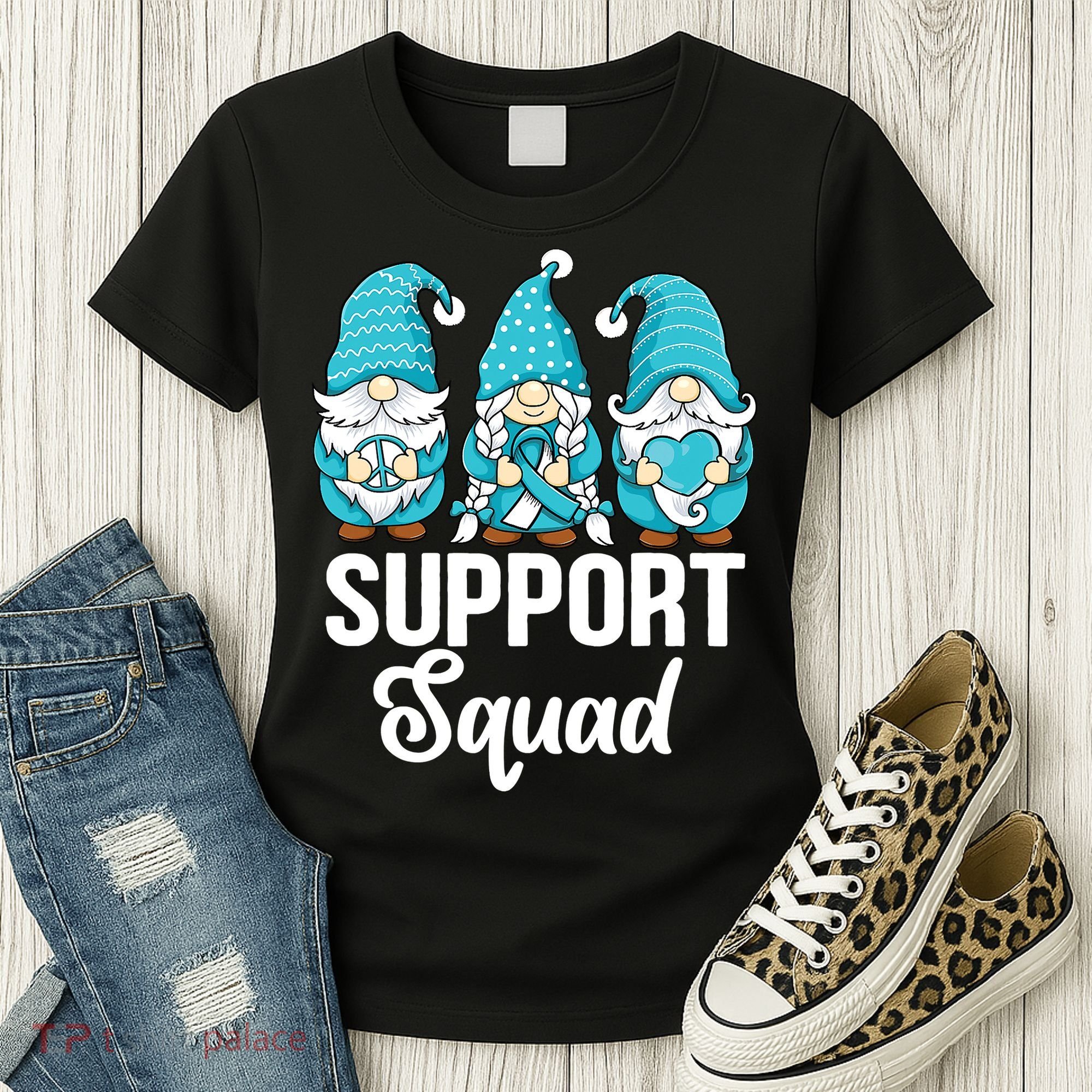 Cute Gnomes Support Squad Survivor Cervical Cancer Awareness Women's T-Shirt
