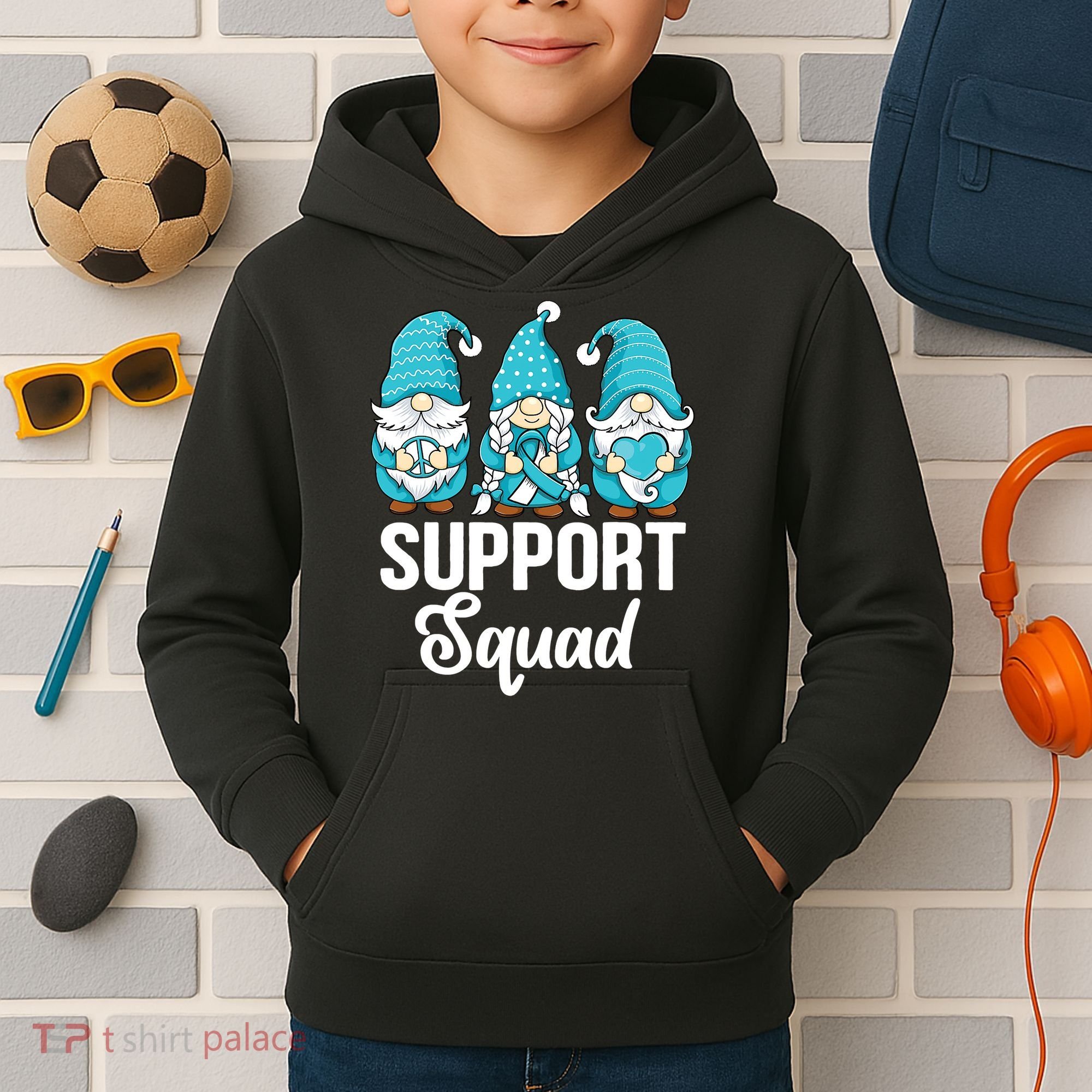 Cute Gnomes Support Squad Survivor Cervical Cancer Awareness Kids Hoodie