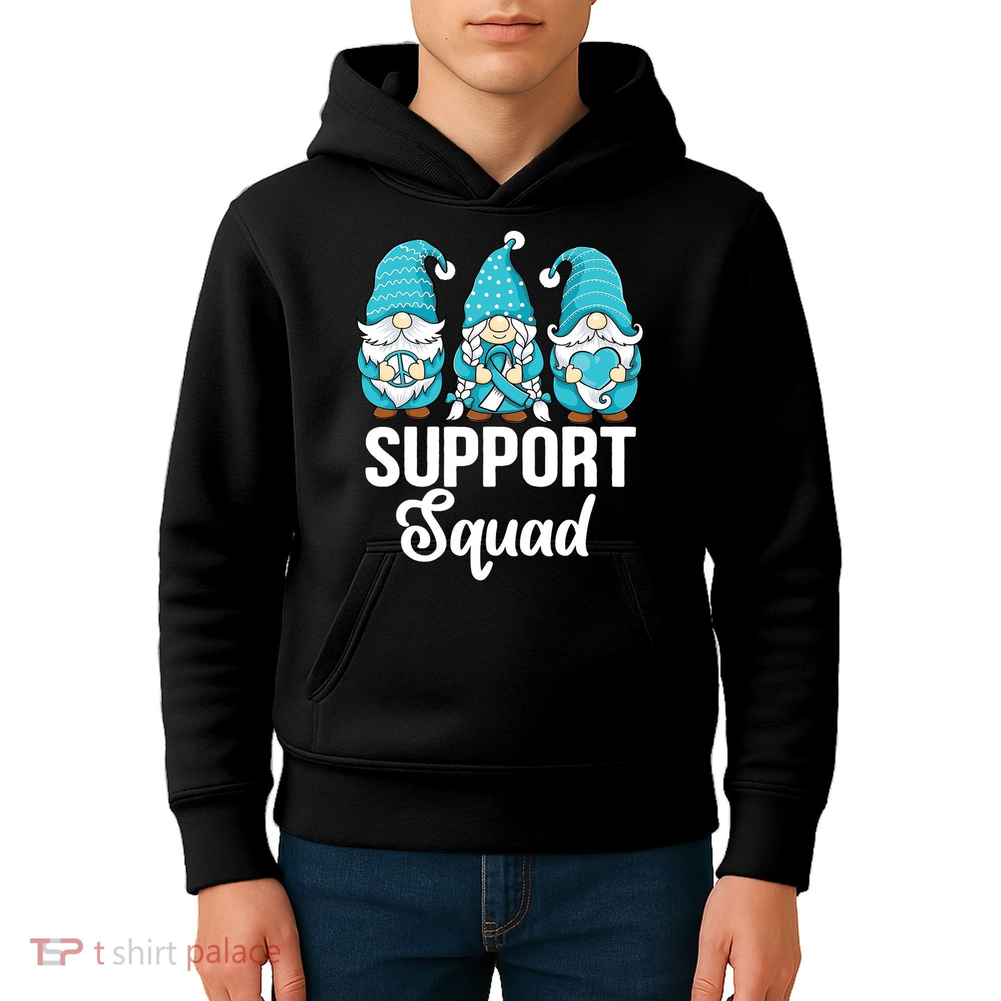 Cute Gnomes Support Squad Survivor Cervical Cancer Awareness Kids Hoodie