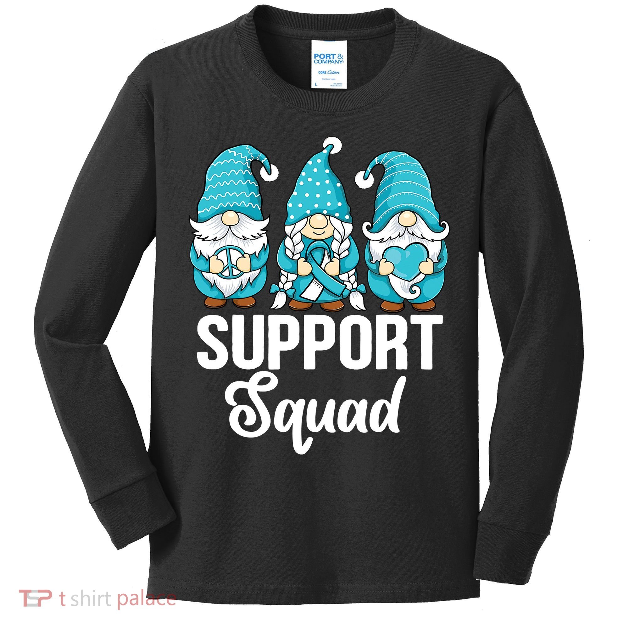 Cute Gnomes Support Squad Survivor Cervical Cancer Awareness Kids Long Sleeve Shirt