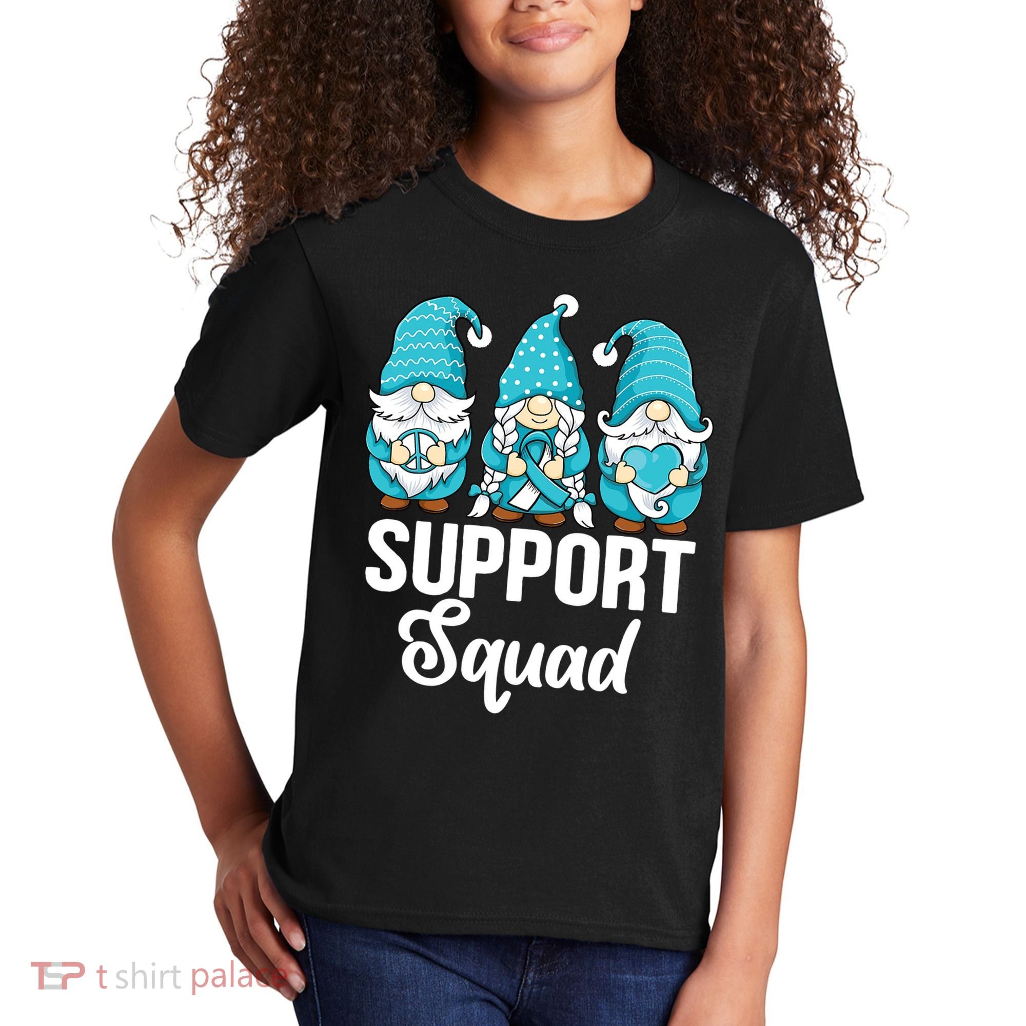 Cute Gnomes Support Squad Survivor Cervical Cancer Awareness Kids T-Shirt