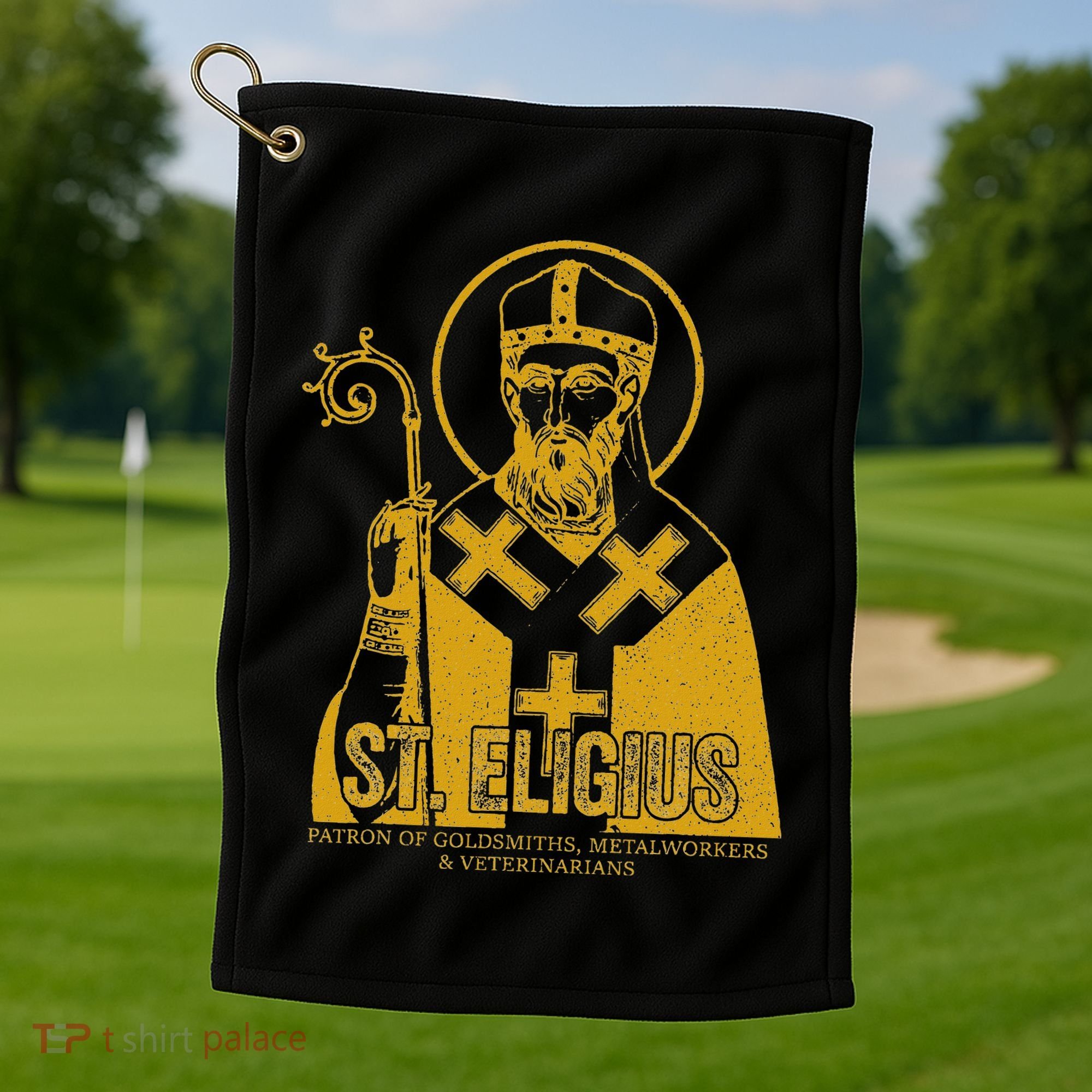 Catholicism Gold St. Eligius Jesus Catholic Christian Saint Golf Towel