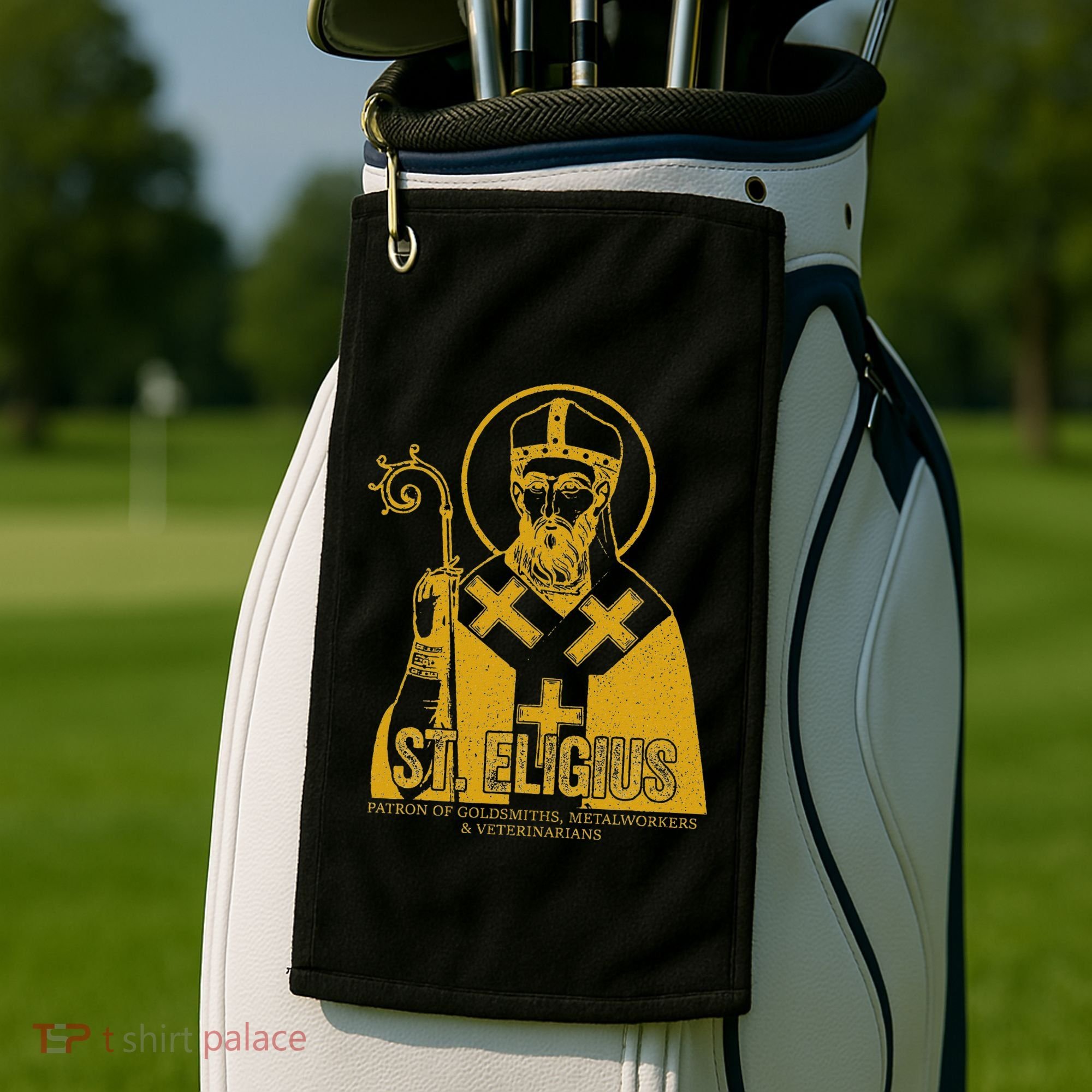 Catholicism Gold St. Eligius Jesus Catholic Christian Saint Golf Towel