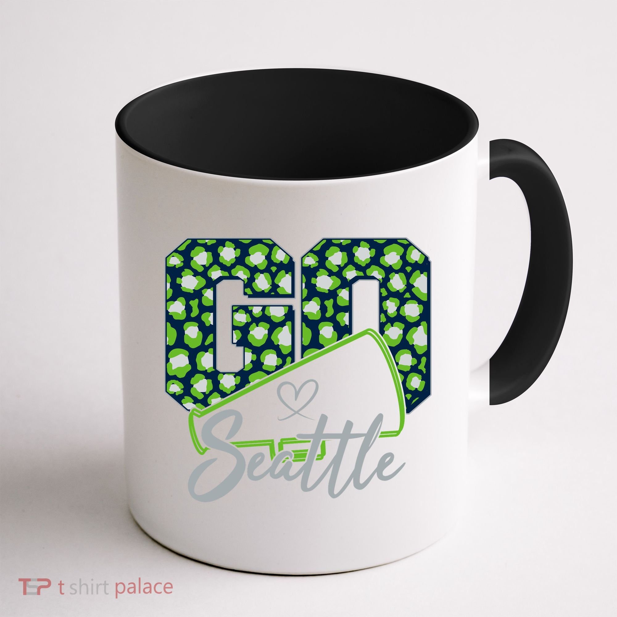 Cute Go Seattle Leopard Print Cheer Megaphone Football Fan Coffee Mug