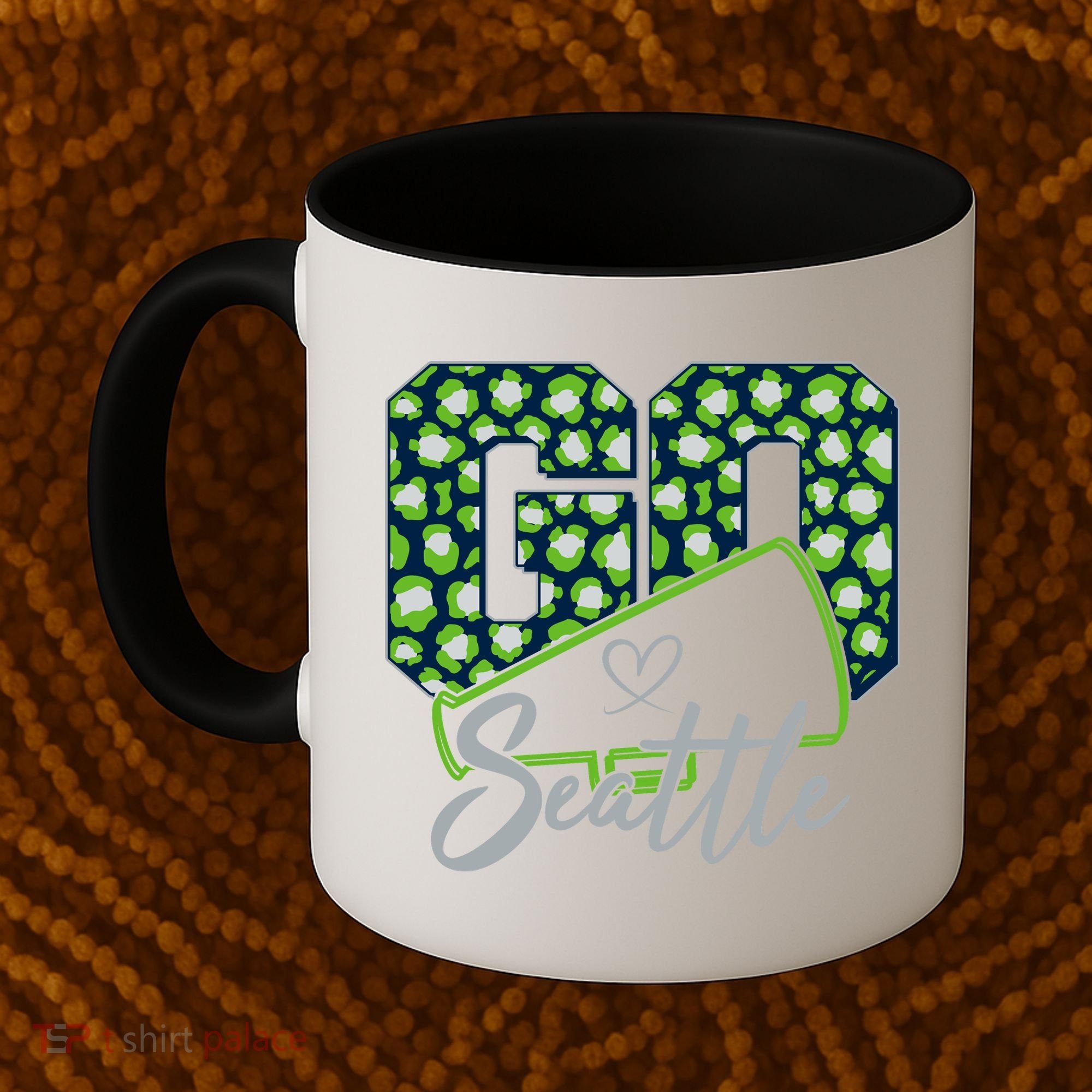 Cute Go Seattle Leopard Print Cheer Megaphone Football Fan Coffee Mug