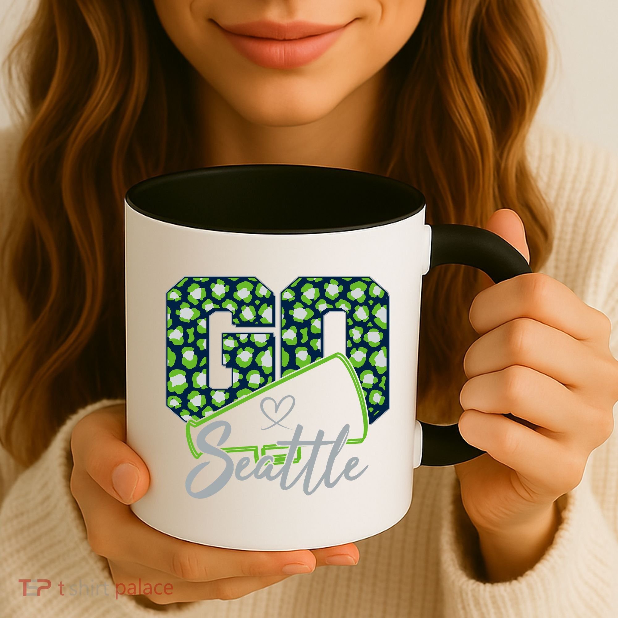 Cute Go Seattle Leopard Print Cheer Megaphone Football Fan Coffee Mug