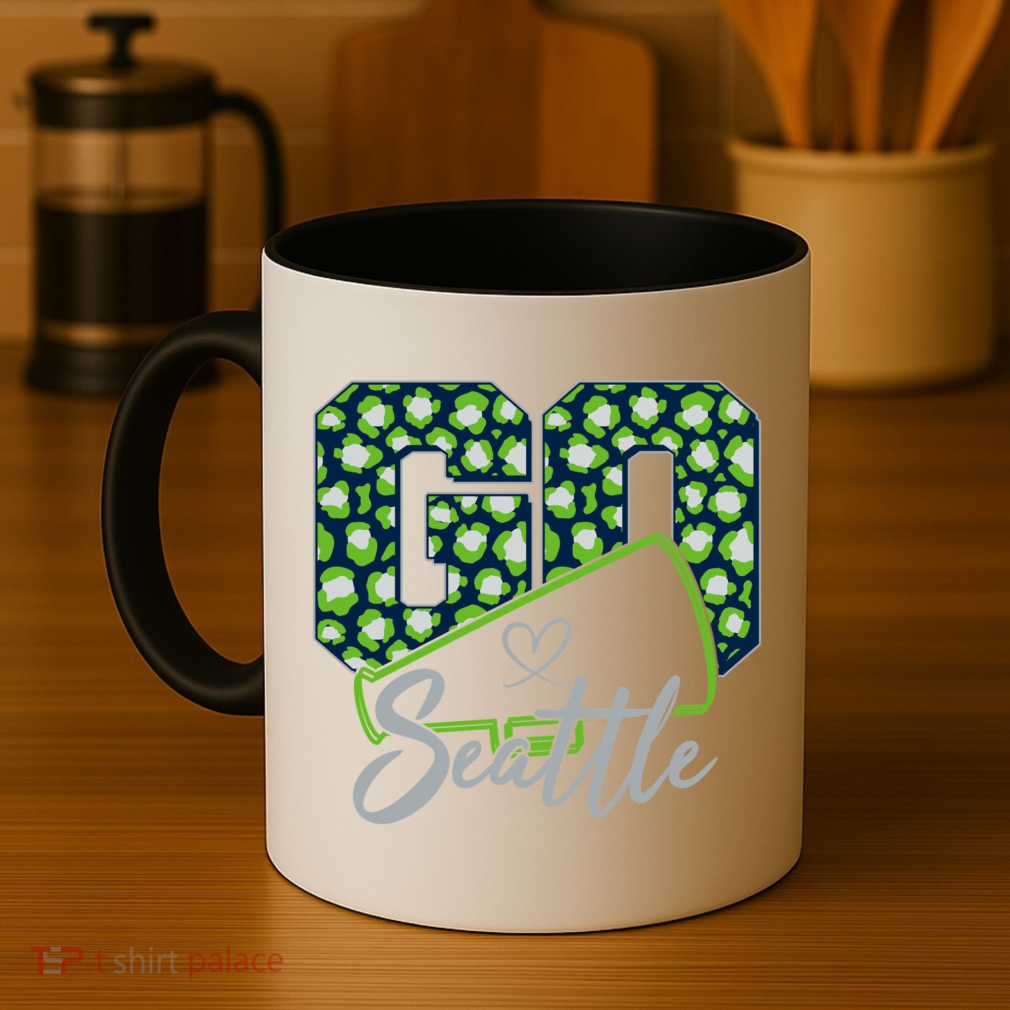 Cute Go Seattle Leopard Print Cheer Megaphone Football Fan Coffee Mug