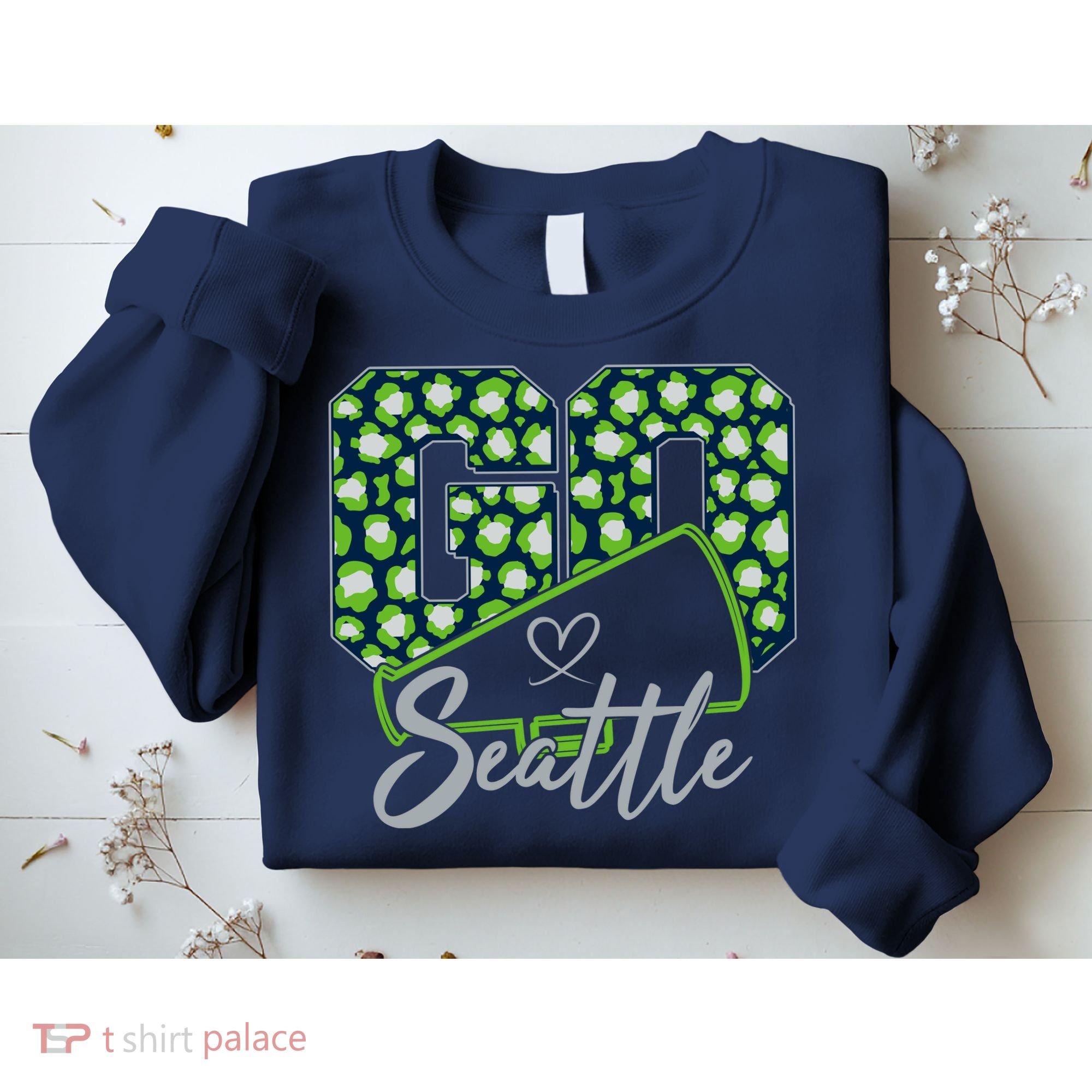 Cute Go Seattle Leopard Print Cheer Megaphone Football Fan Sweatshirt