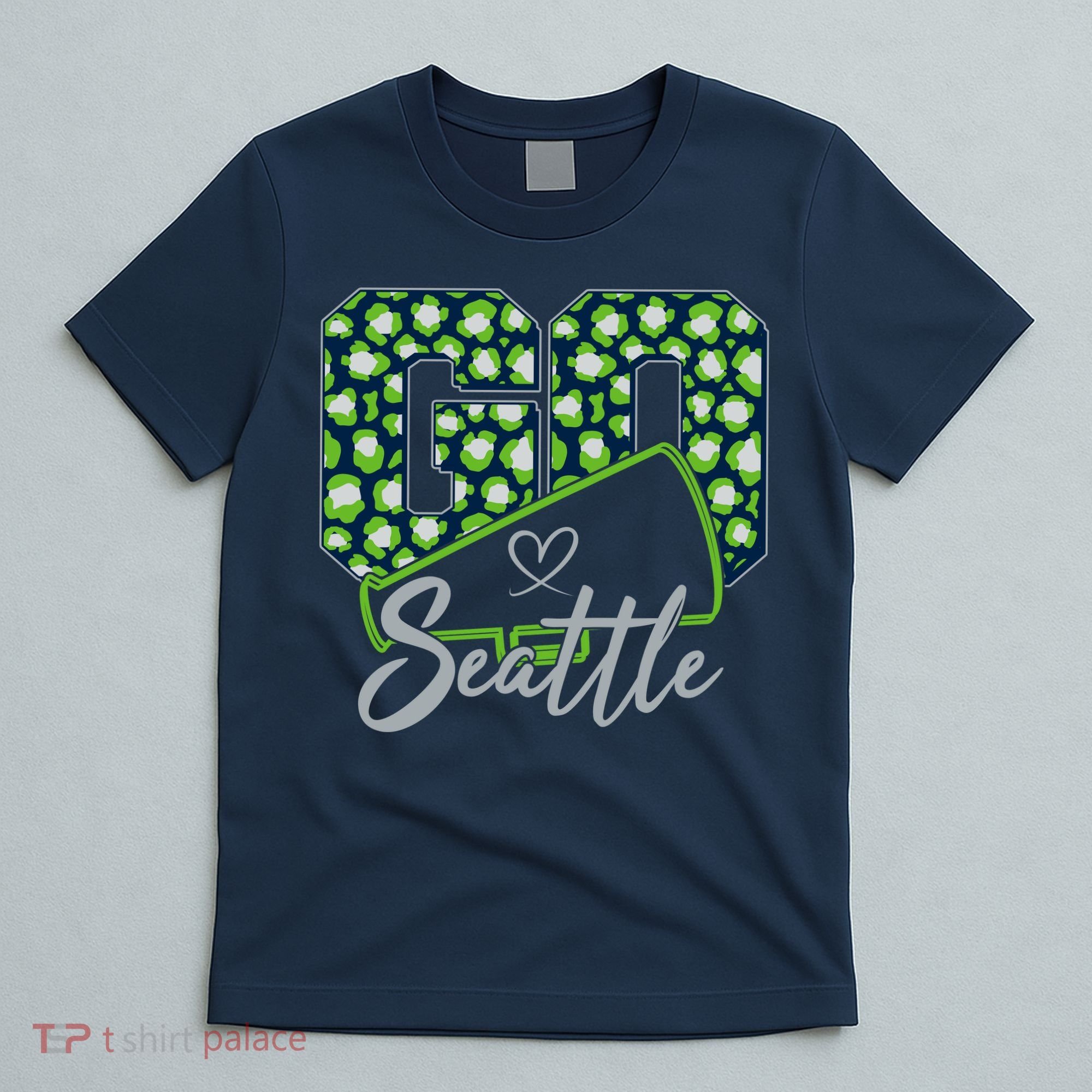 Cute Go Seattle Leopard Print Cheer Megaphone Football Fan T-Shirt