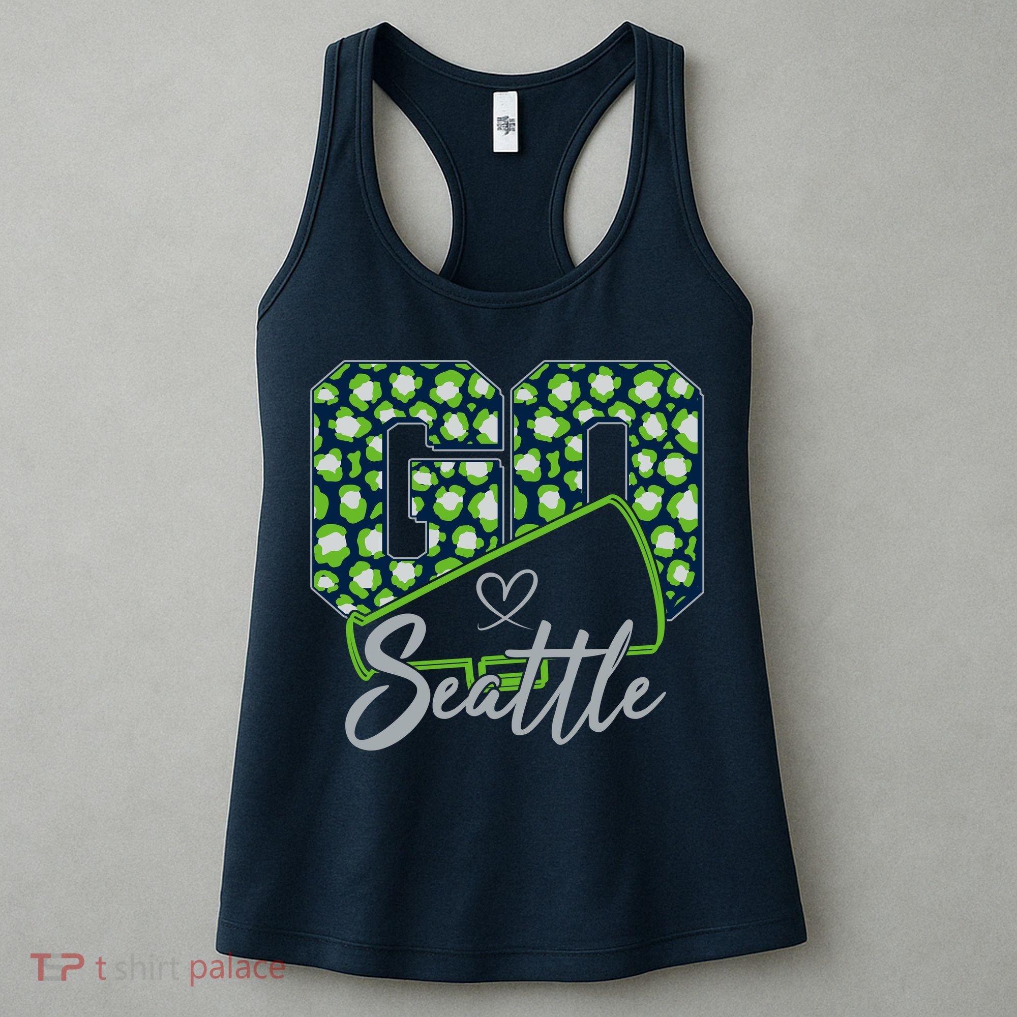 Cute Go Seattle Leopard Print Cheer Megaphone Football Fan Women's Tank Top