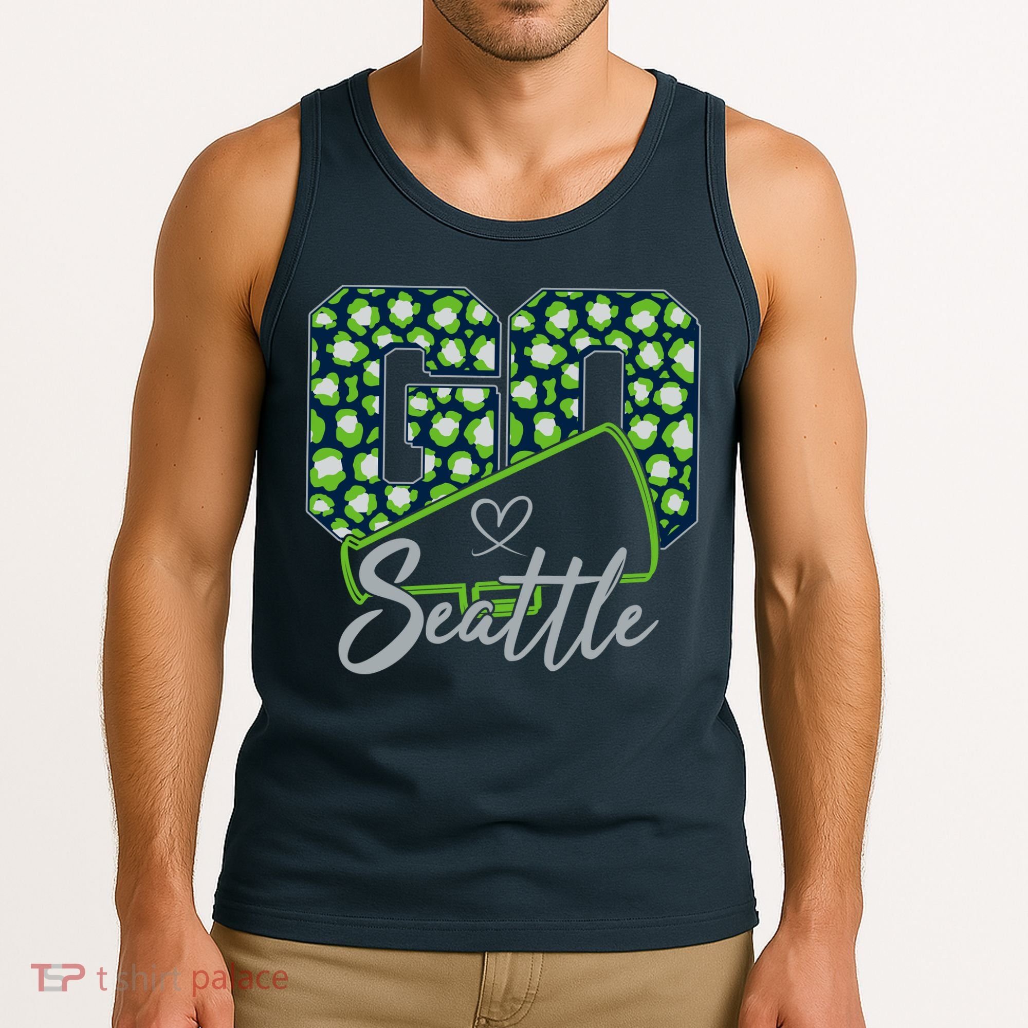 Cute Go Seattle Leopard Print Cheer Megaphone Football Fan Tank Top