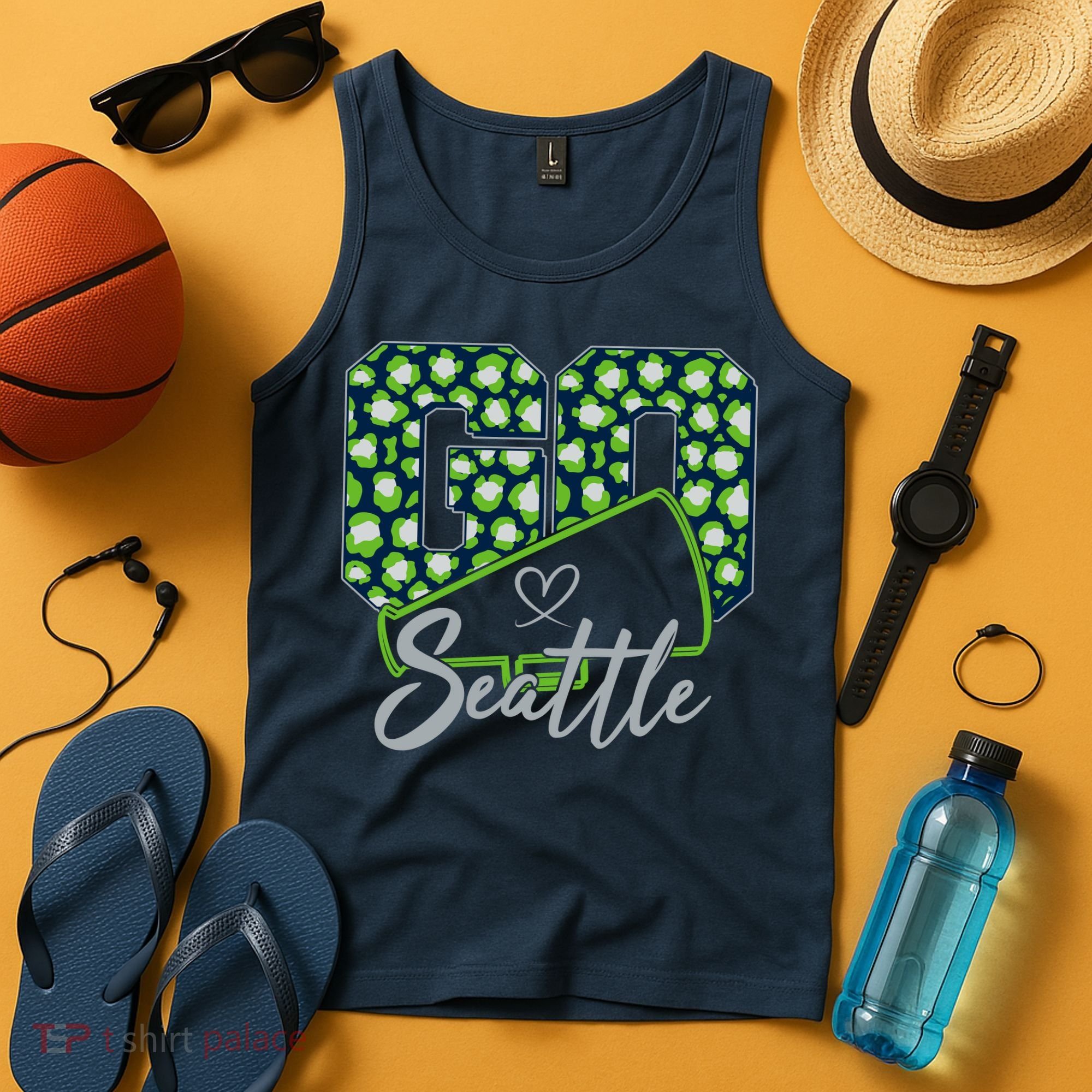 Cute Go Seattle Leopard Print Cheer Megaphone Football Fan Tank Top