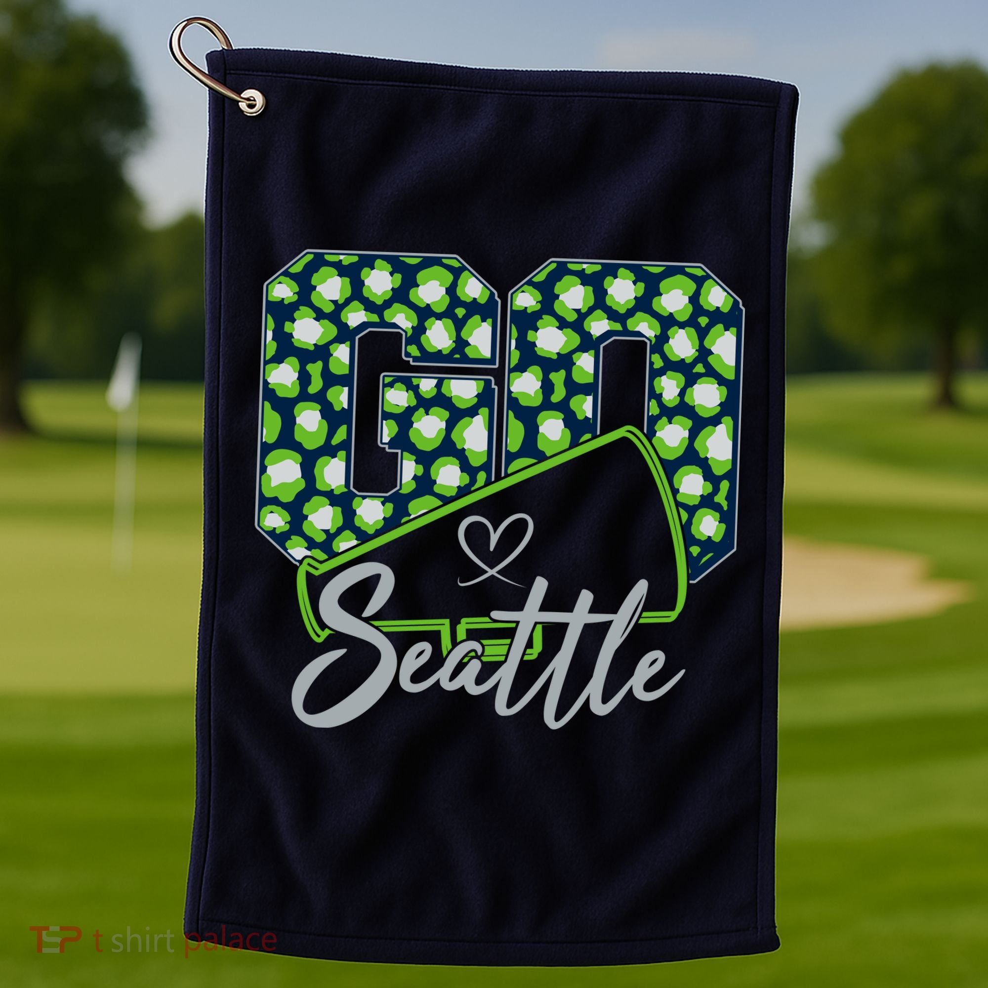 Cute Go Seattle Leopard Print Cheer Megaphone Football Fan Golf Towel