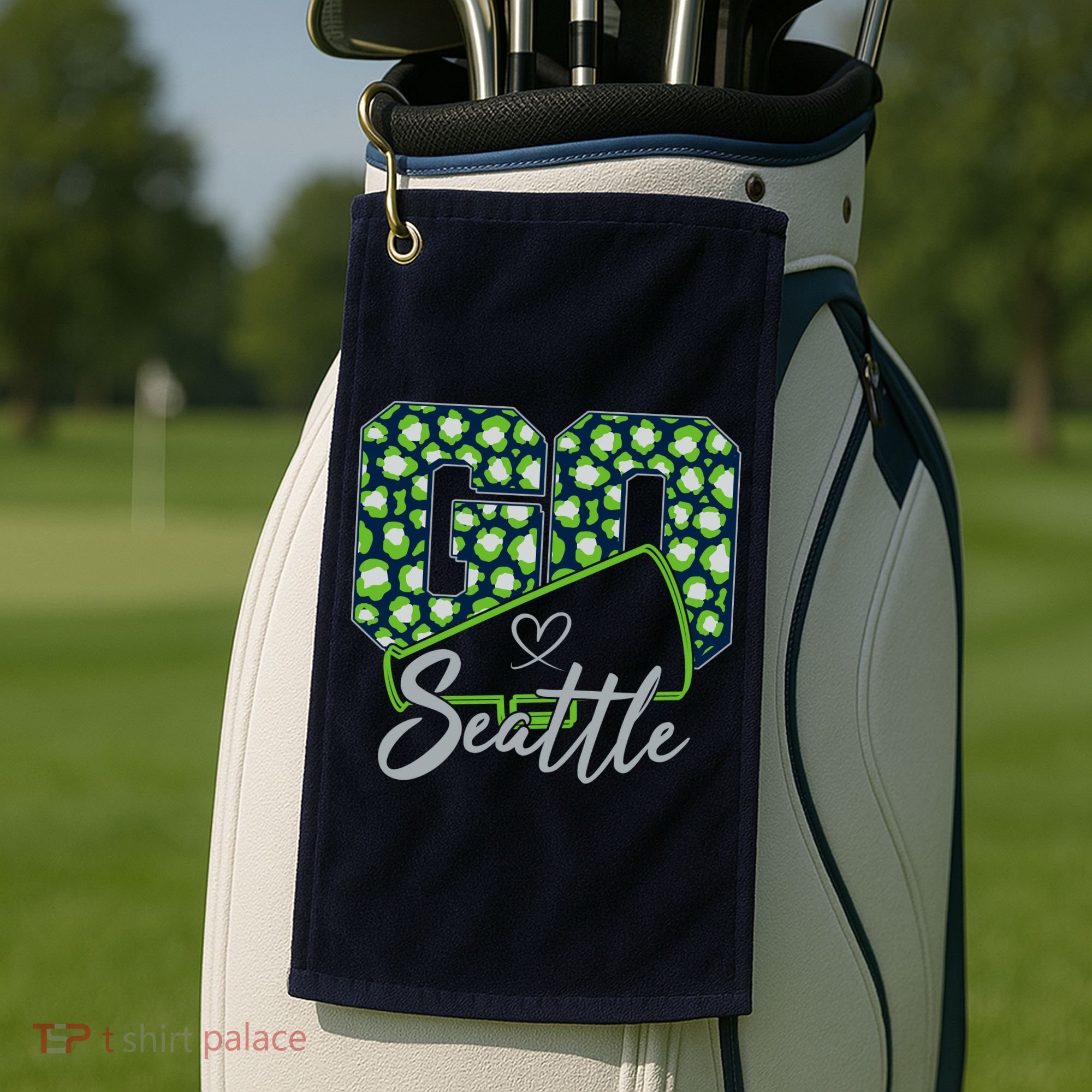 Cute Go Seattle Leopard Print Cheer Megaphone Football Fan Golf Towel