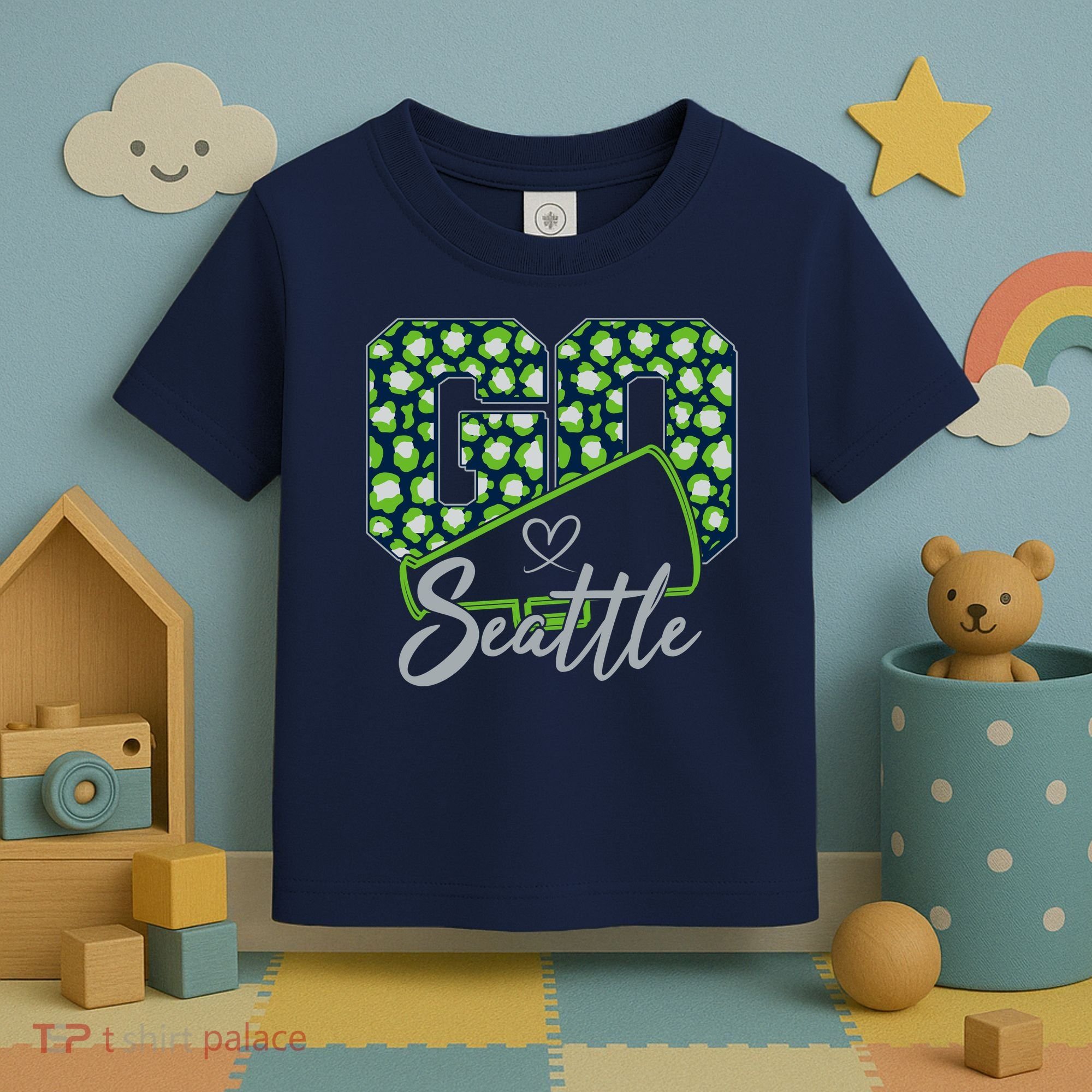 Cute Go Seattle Leopard Print Cheer Megaphone Football Fan Toddler T-Shirt