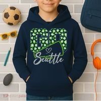 Cute Go Seattle Leopard Print Cheer Megaphone Football Fan Kids Hoodie thumb 2