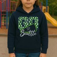 Cute Go Seattle Leopard Print Cheer Megaphone Football Fan Kids Hoodie thumb 3