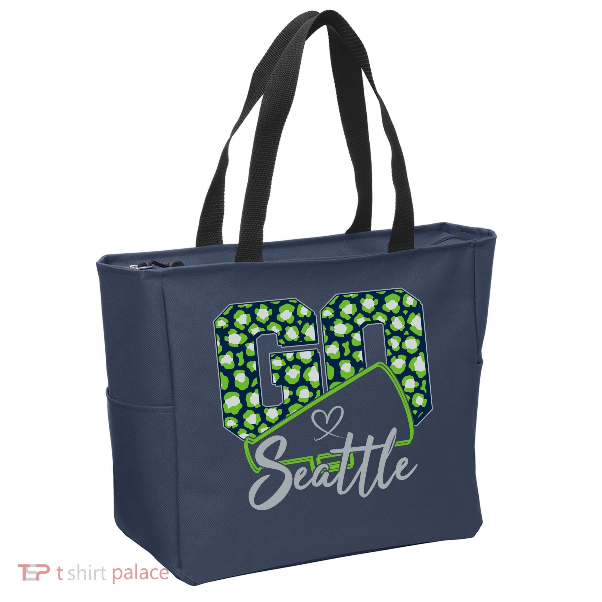 Cute Go Seattle Leopard Print Cheer Megaphone Football Fan Tote Bag